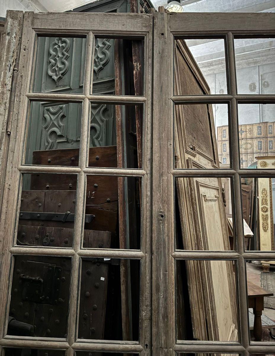 Porta a vetri in legno di rovere, due battenti con montanti laterali, Italia (19. Jahrhundert) im Angebot