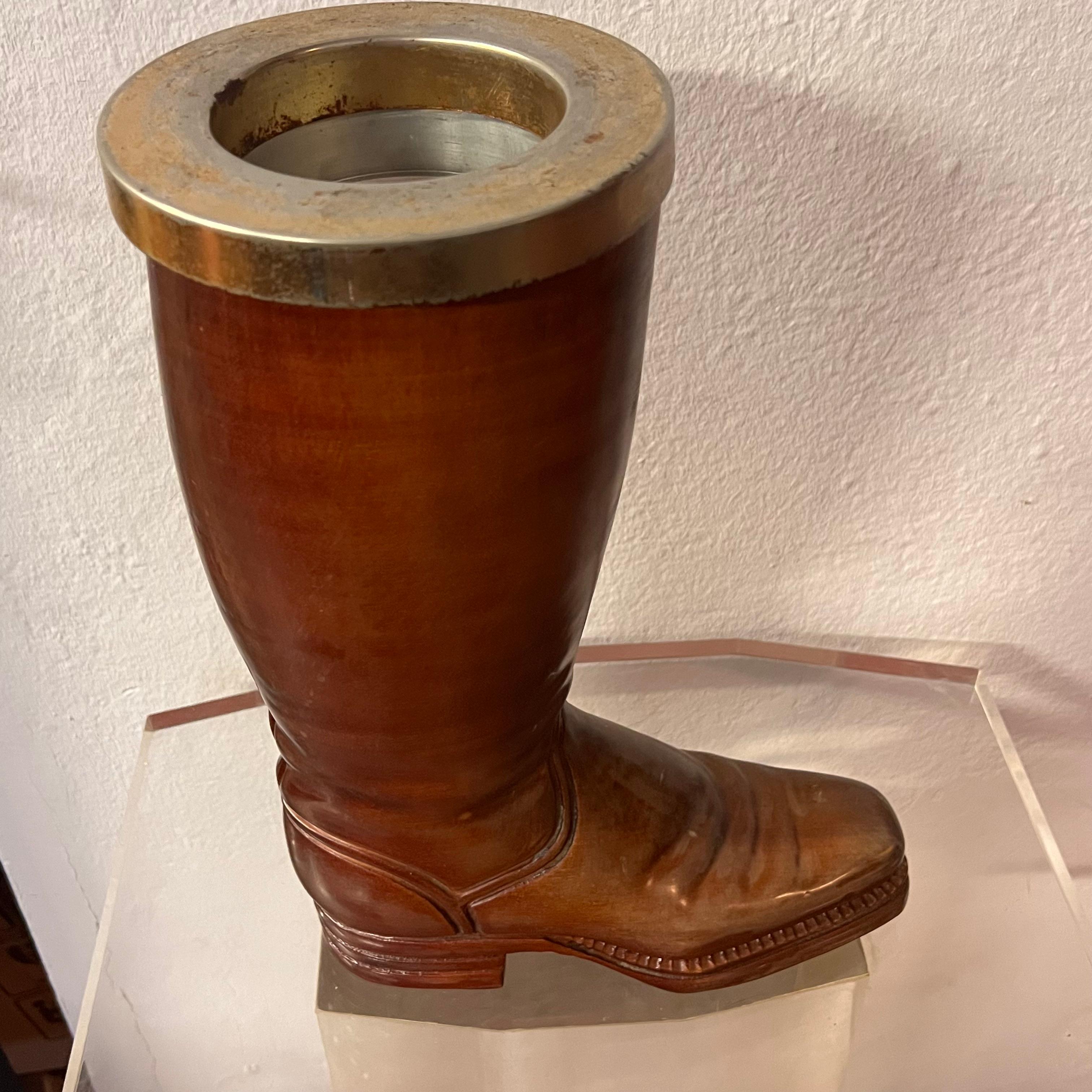 Mid-Century Modern Porte-bottes en bois massif et laiton - Italie - années 1940 en vente