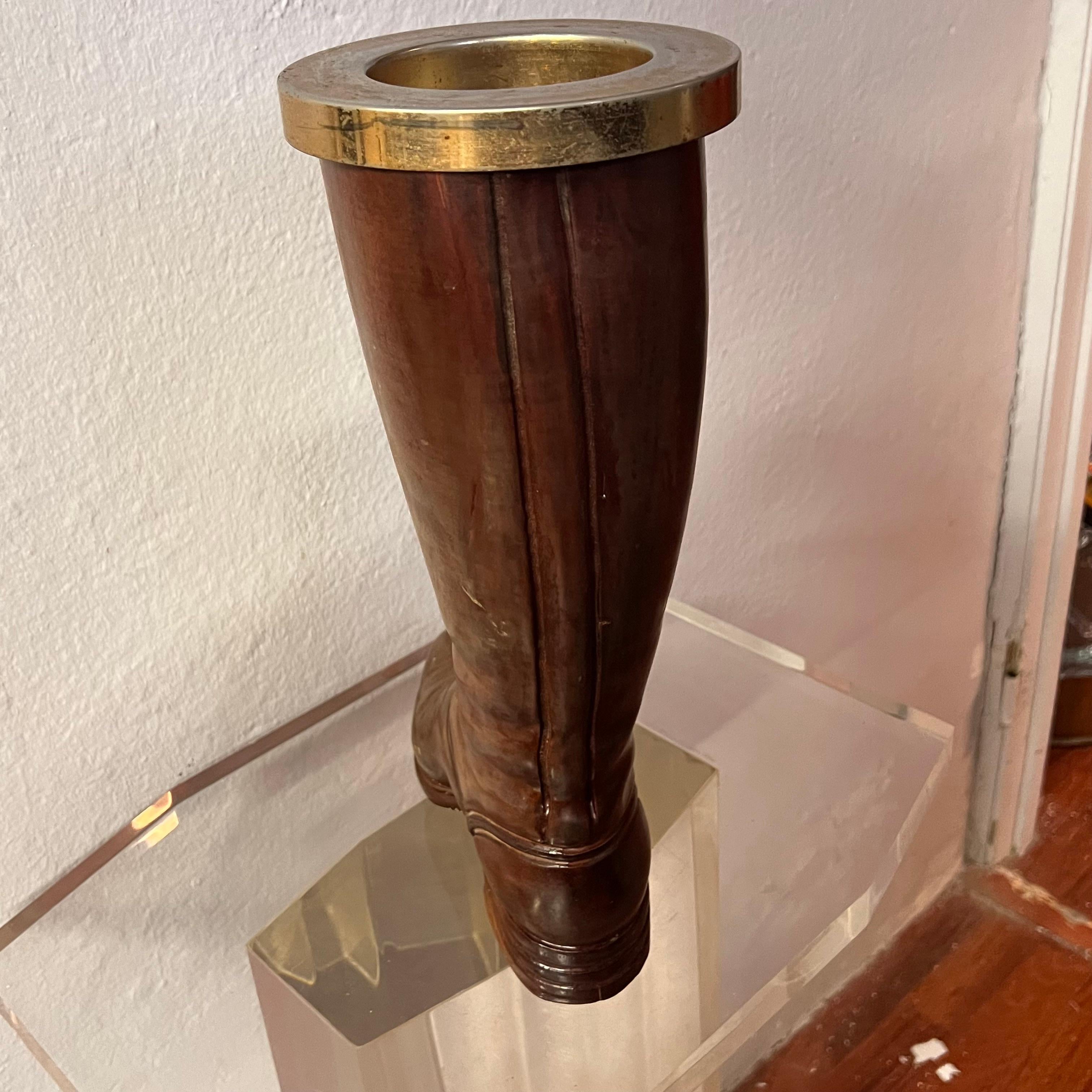 20th Century Porte-bottes en bois massif et laiton - Italie - années 1940 en vente