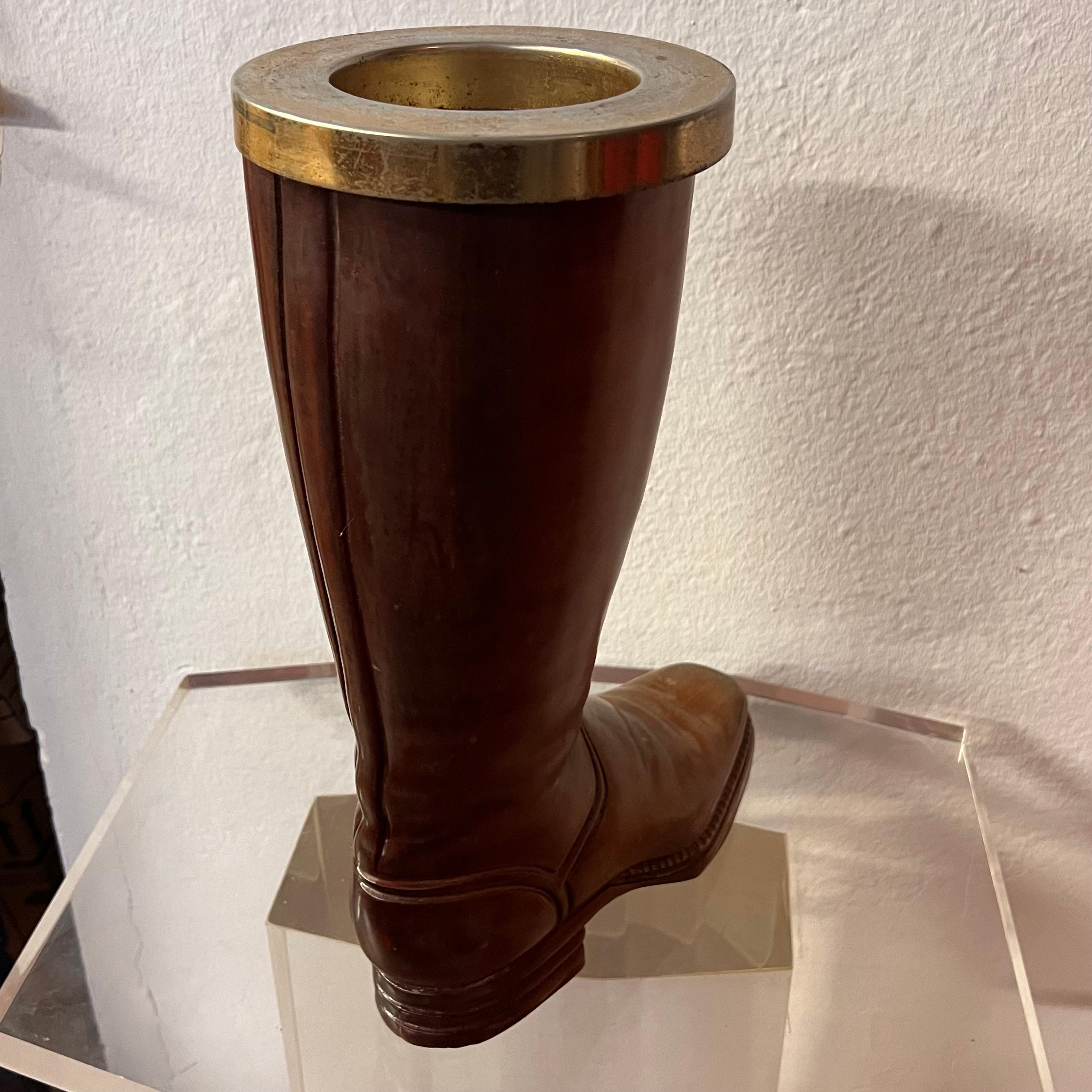 Laiton Porte-bottes en bois massif et laiton - Italie - années 1940 en vente