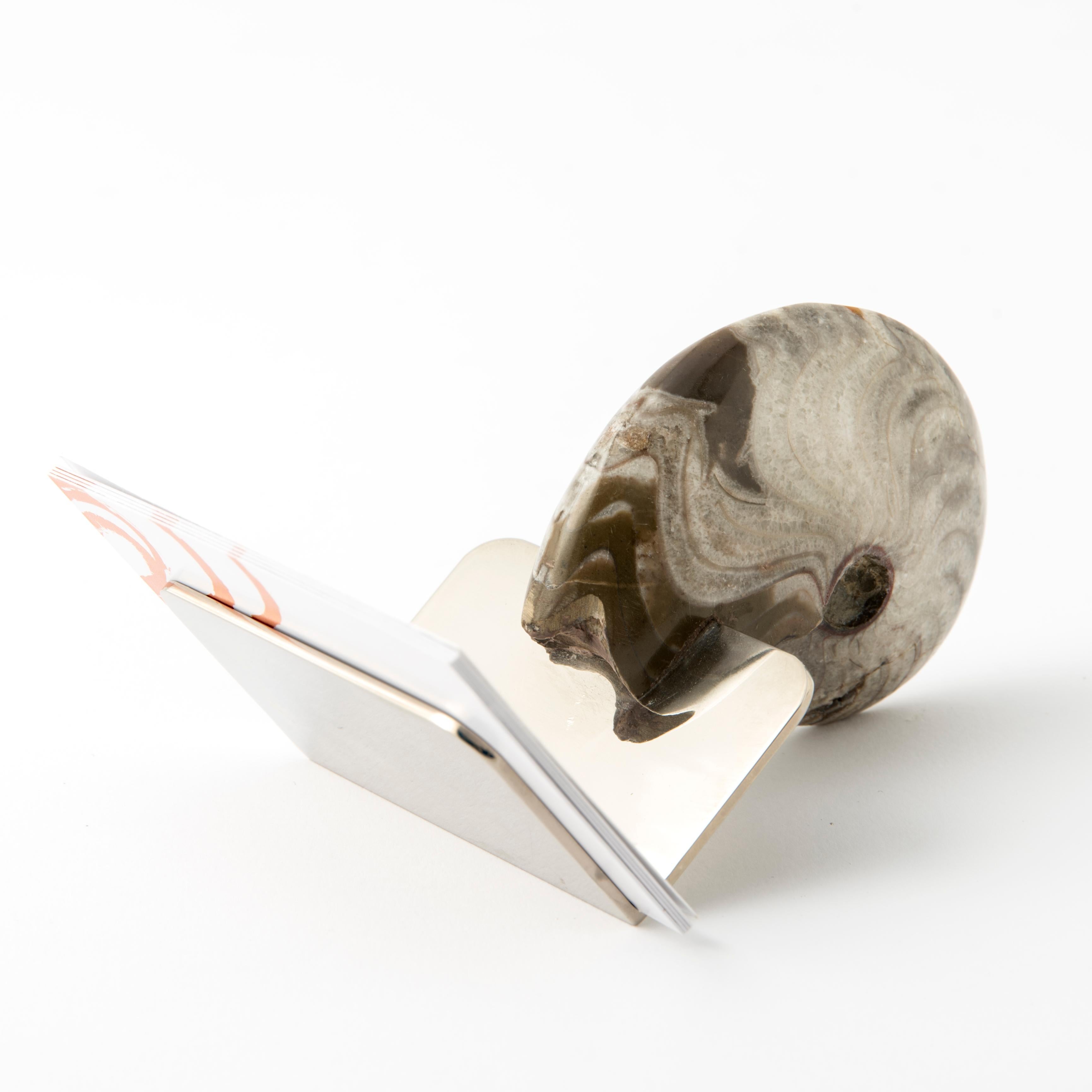 Modern Business Card Holder with Authentic Fossil Ammonite - Fossiline Collection For Sale