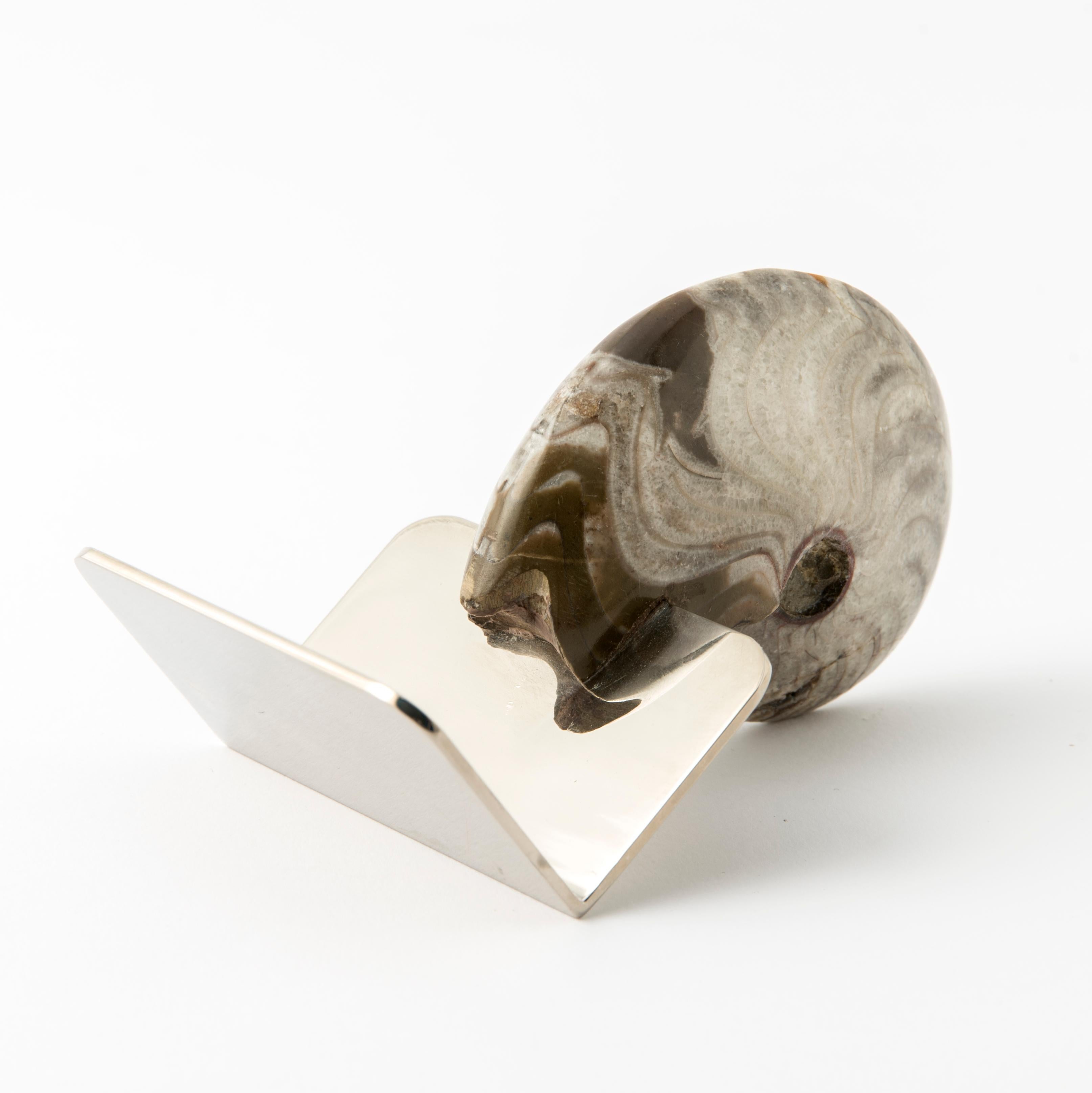 Italian Business Card Holder with Authentic Fossil Ammonite - Fossiline Collection For Sale