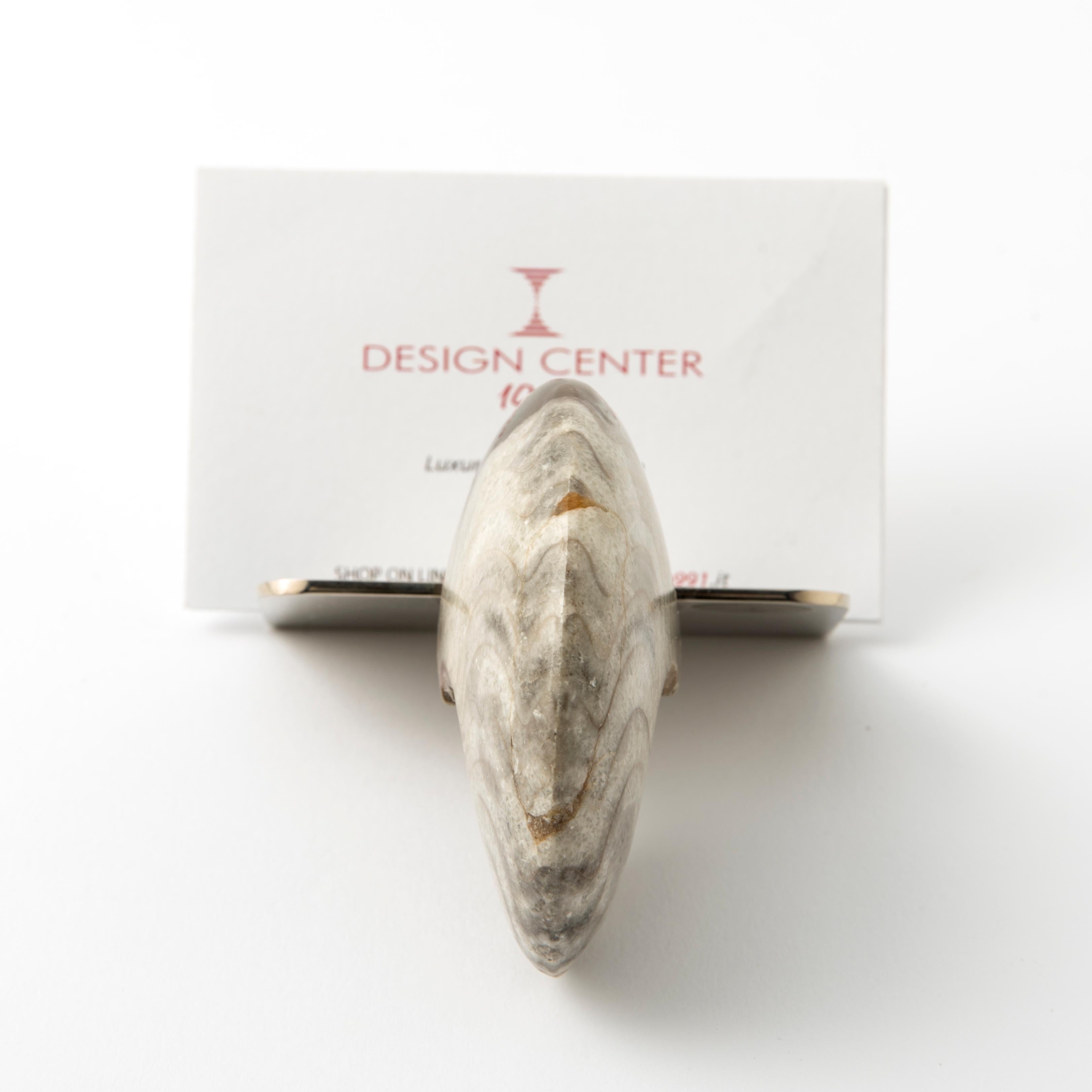 Brass Business Card Holder with Authentic Fossil Ammonite - Fossiline Collection For Sale
