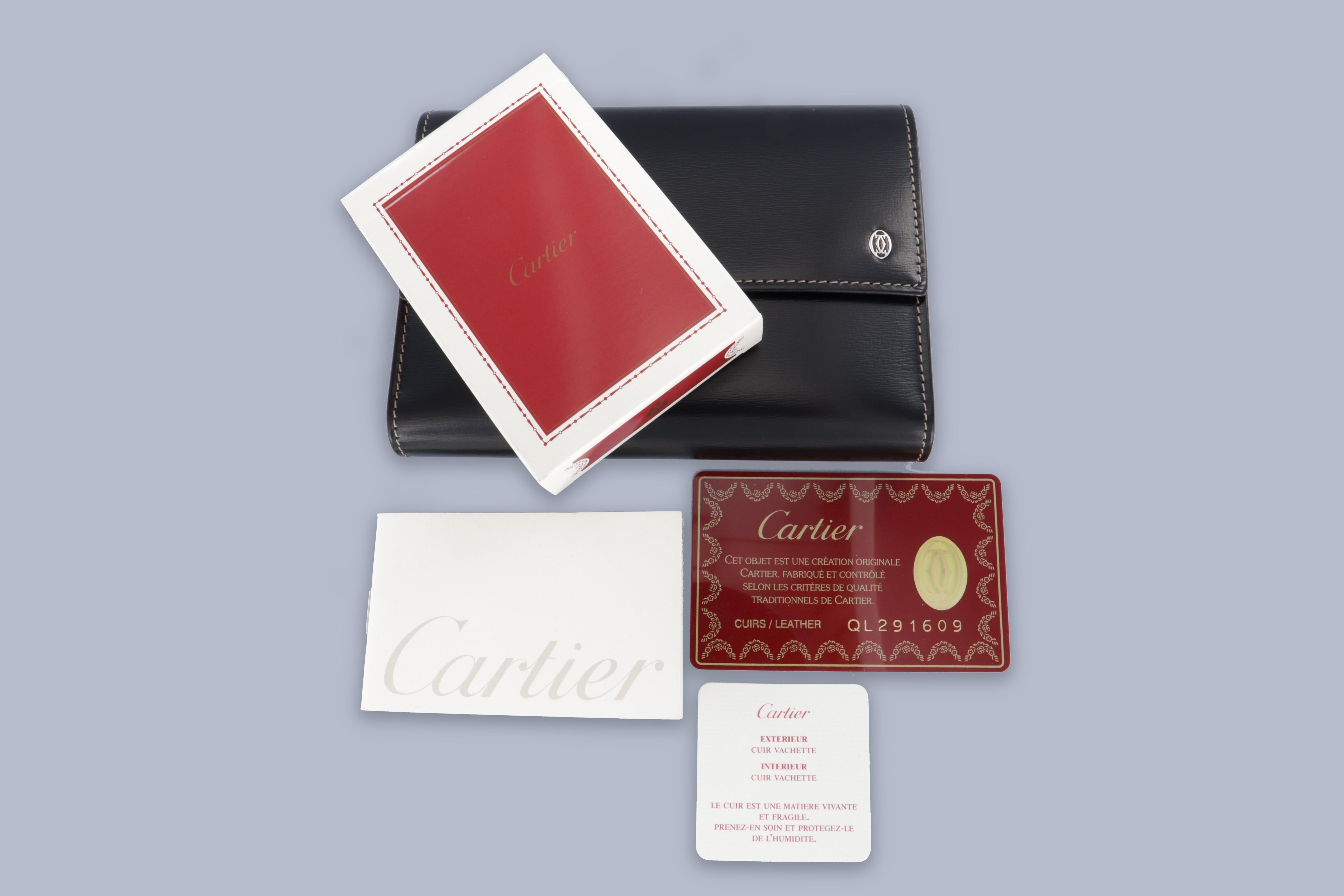 Femenino o masculino Estuche de cartas Cartier de cuero negro en venta