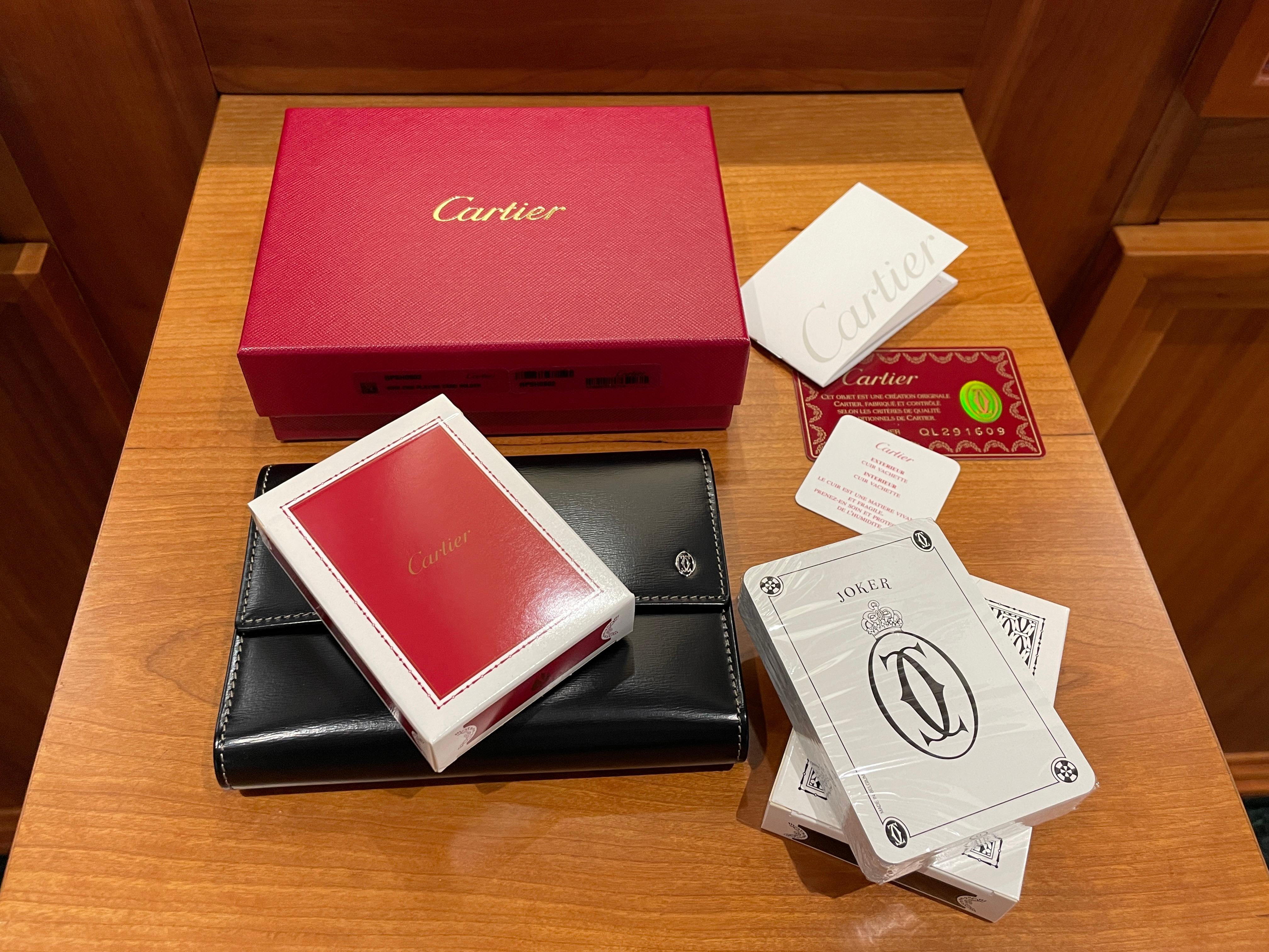 Estuche de cartas Cartier de cuero negro en venta 2