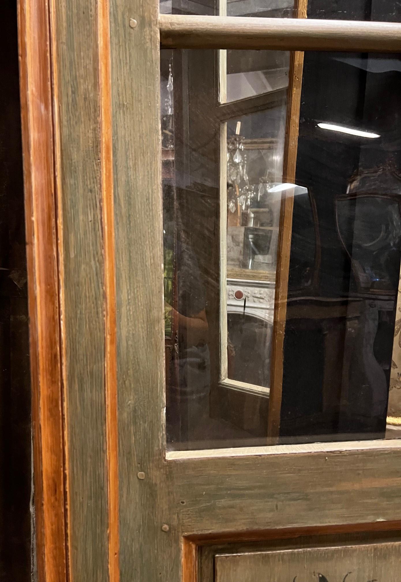 19th Century Porte intérieure en verre en bois laqué et peint, complète avec cadre, Italie en vente