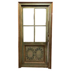 Indoor glass door made of lacquered and painted wood, complete with frame, italy