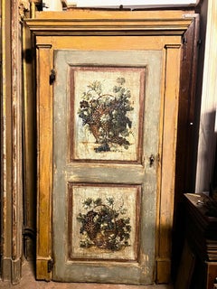 Hand-painted interior door, yellow with original frame, italy