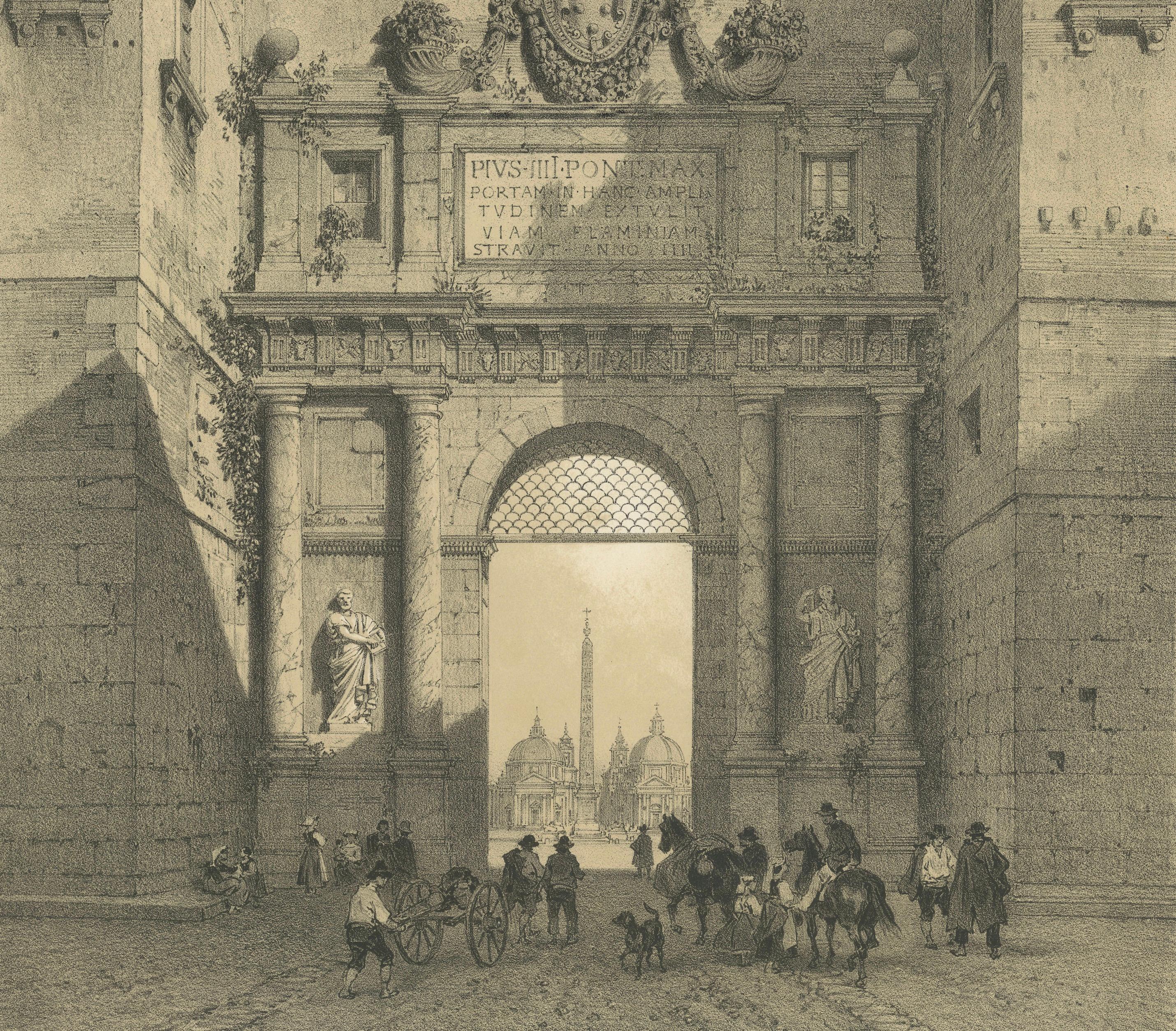 Porta del Popolo, Rome – Grand City Gate with Figures, 1867