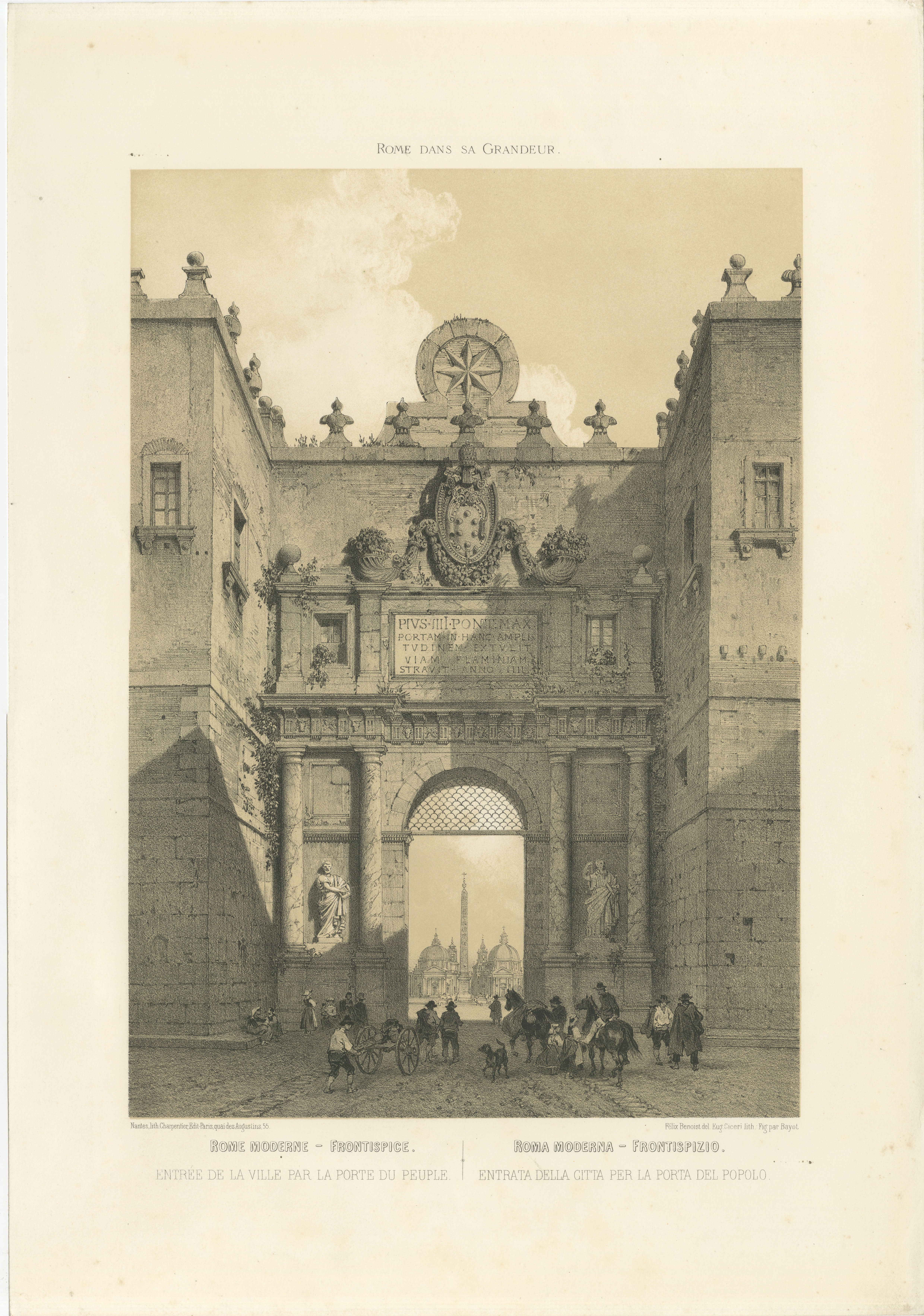 Porta del Popolo, Rome – Grand City Gate with Figures, 1867