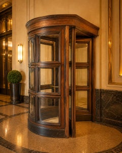 Puerta giratoria de hotel de los años 30 en nogal y latón