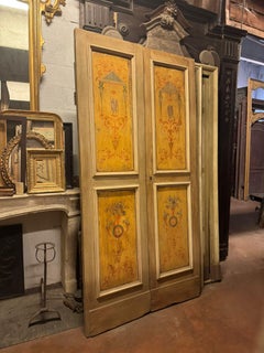 Lacquered wooden double door, yellow painted panels, italy