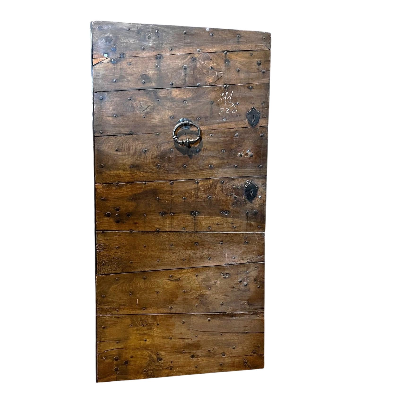 Solid walnut armored entry door with iron, Italy