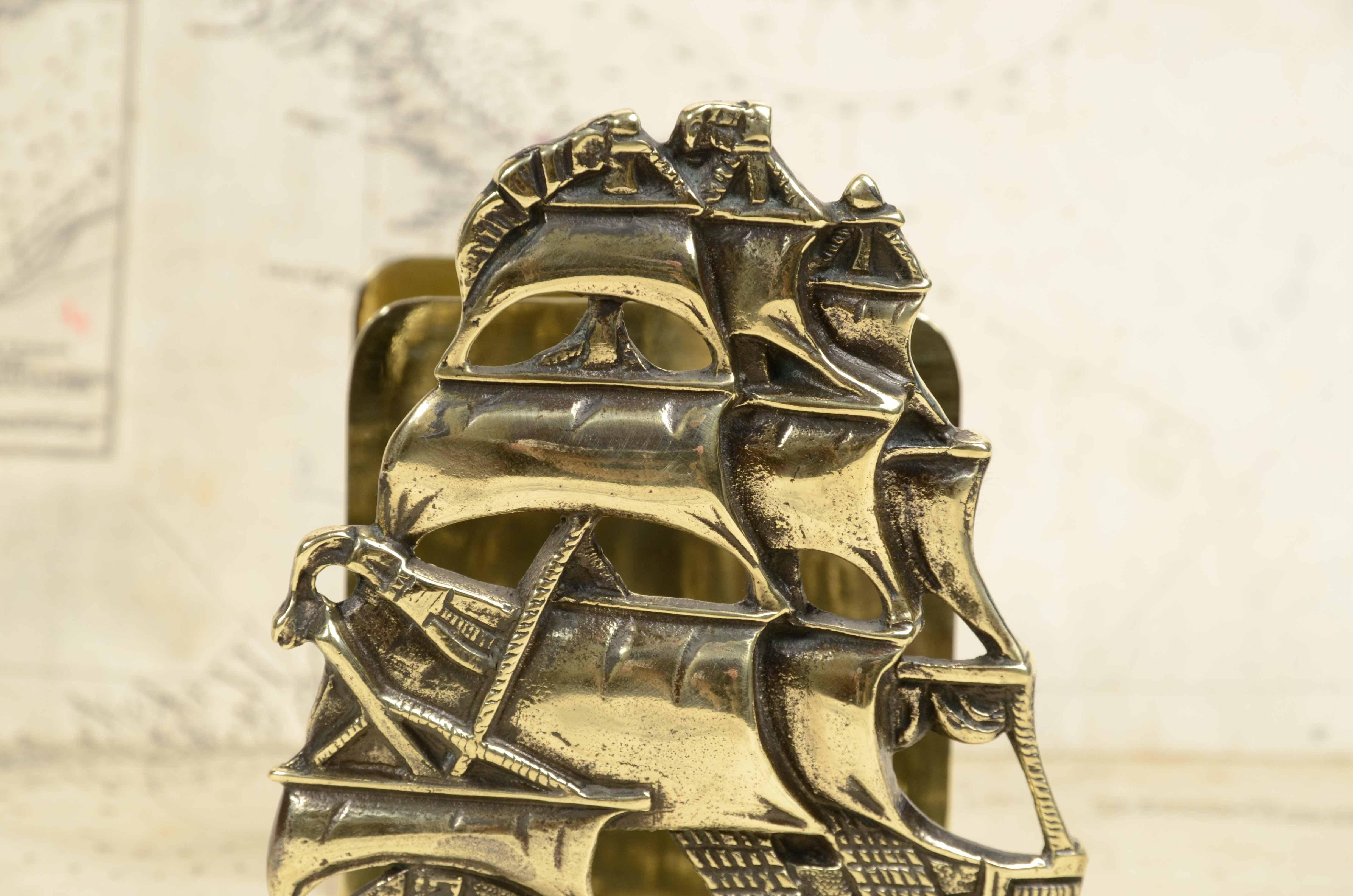 Brass letter holder depicting vessel with sails unfurled England 1900s For Sale 7
