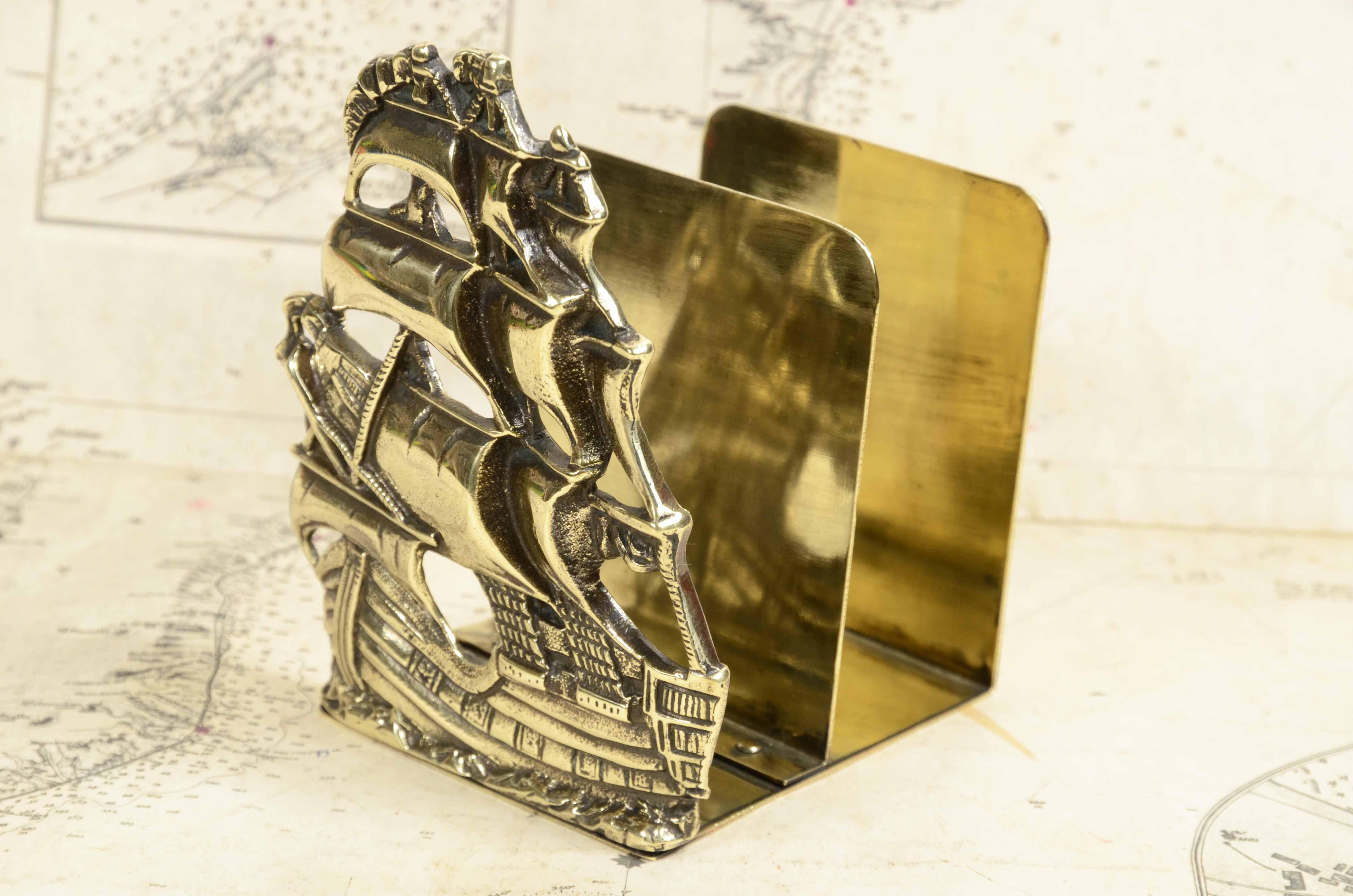 Early 20th Century Brass letter holder depicting vessel with sails unfurled England 1900s For Sale