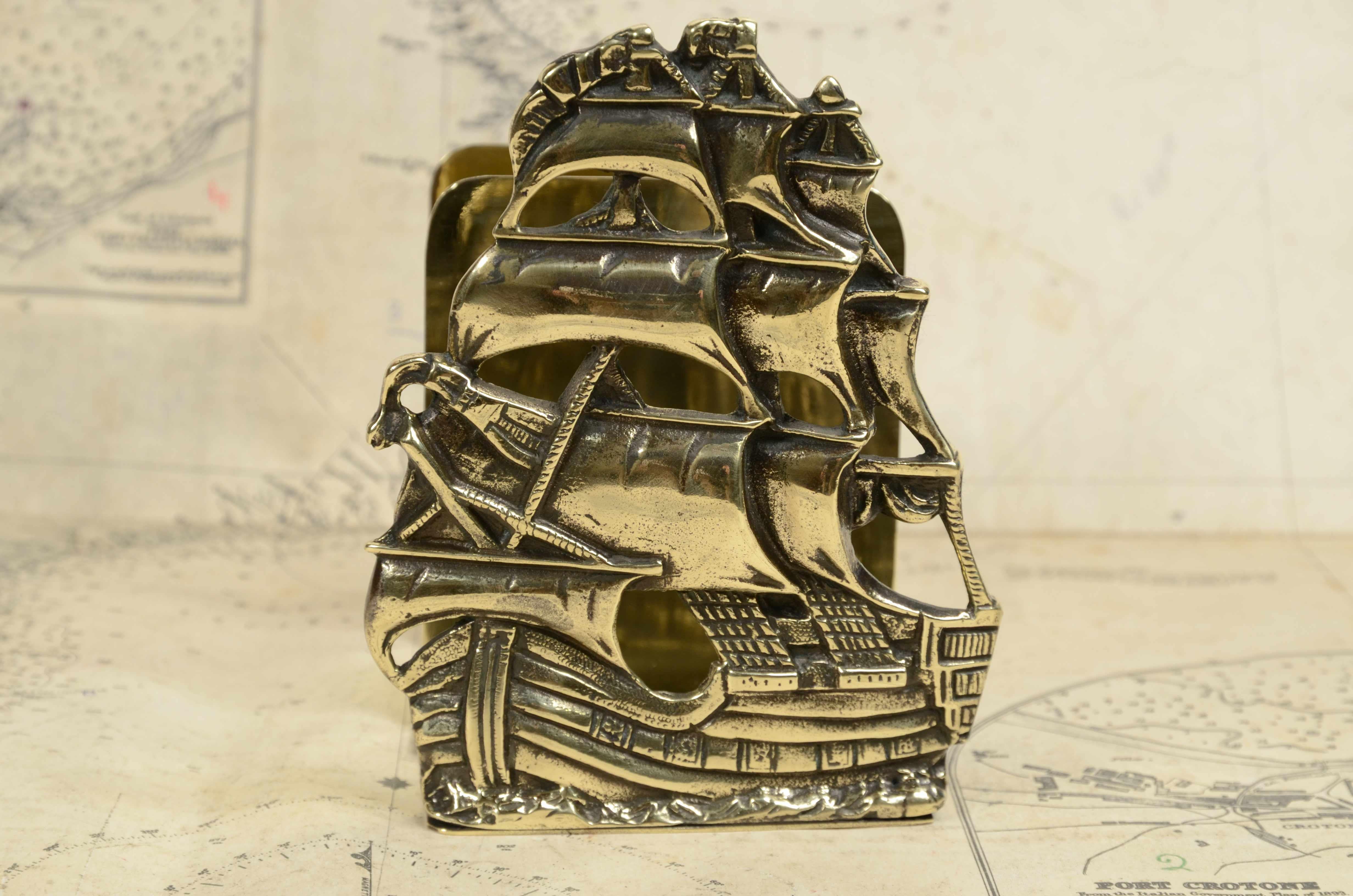 Brass letter holder depicting vessel with sails unfurled England 1900s For Sale 5