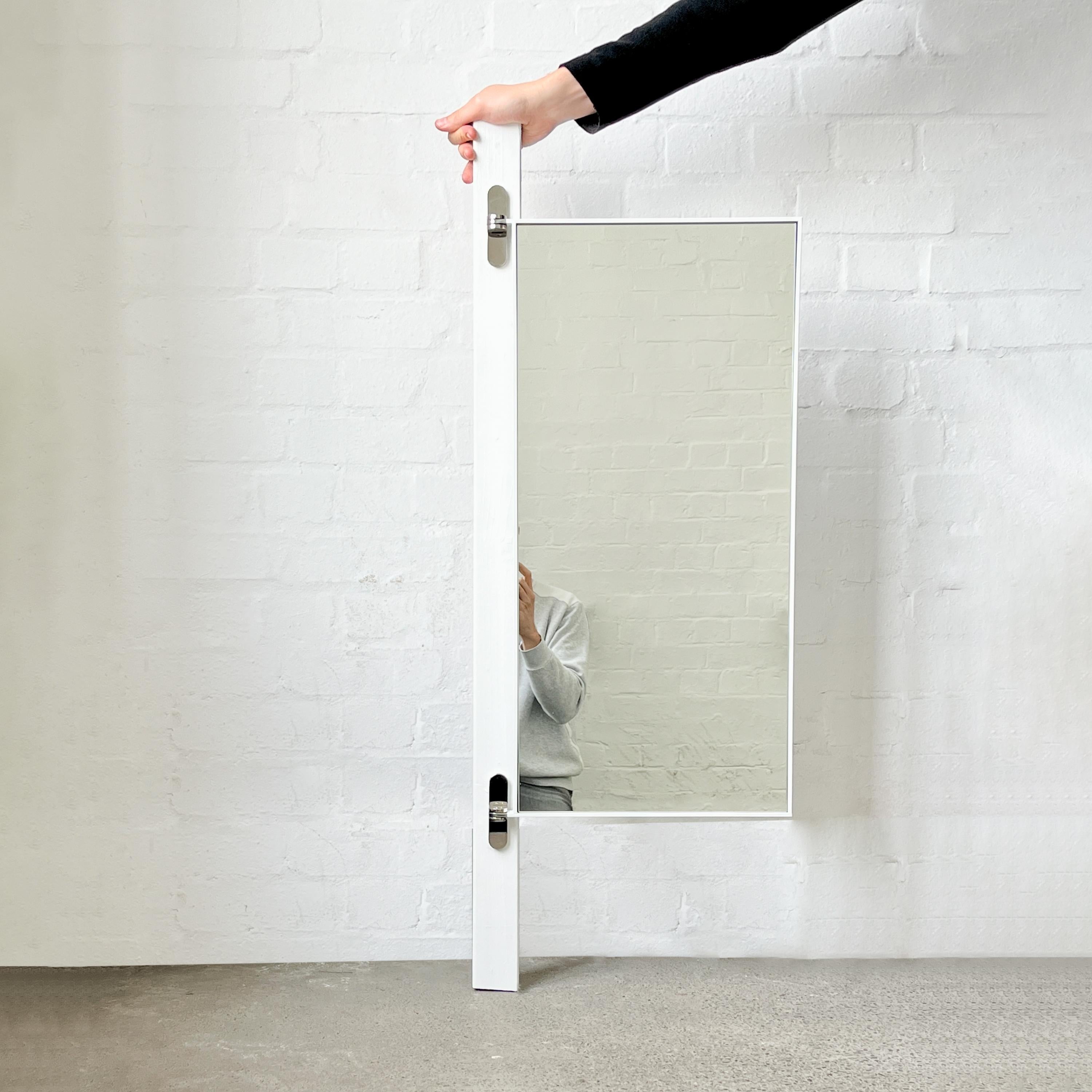 British Porta Rectangular Wall Mirror with Hinges and White Minimalist Frame For Sale
