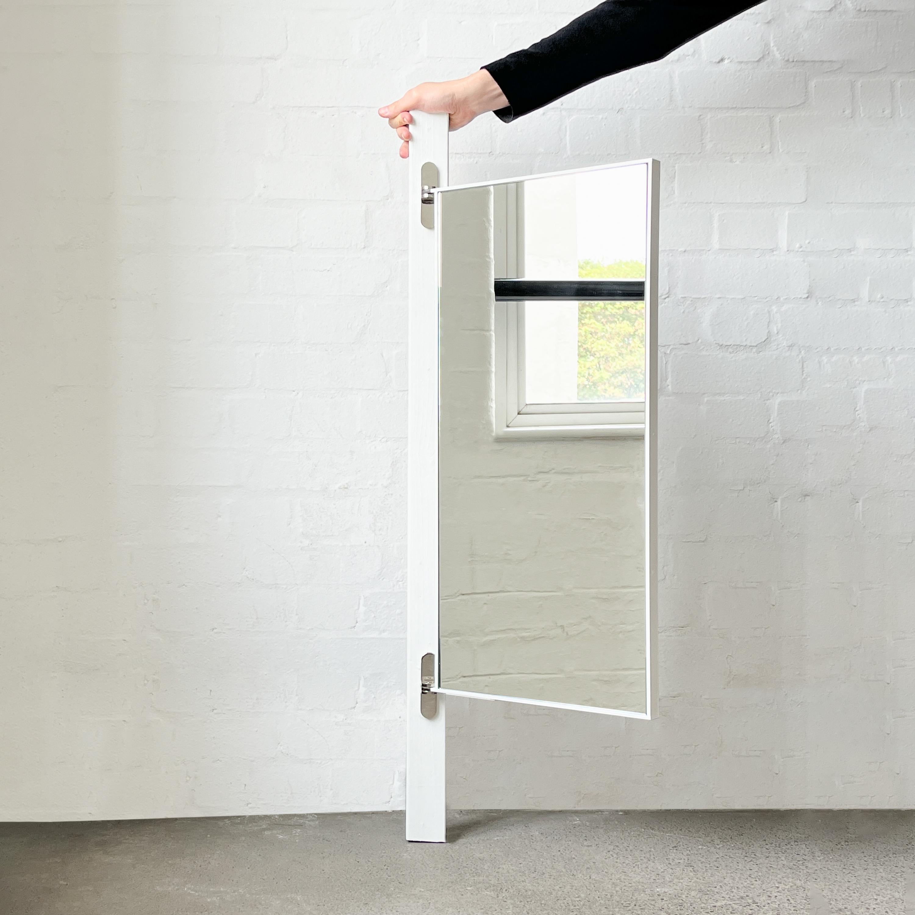 Contemporary Porta Rectangular Wall Mirror with Hinges and White Minimalist Frame For Sale