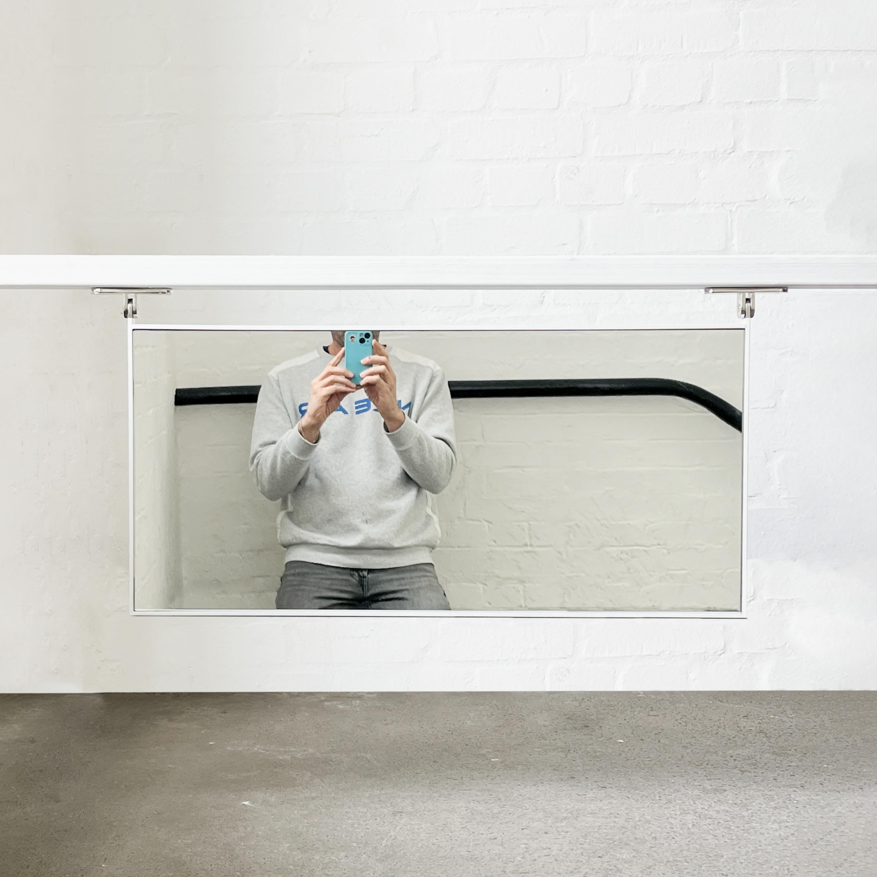 Porta Rectangular Wall Mirror with Hinges and White Minimalist Frame For Sale 2