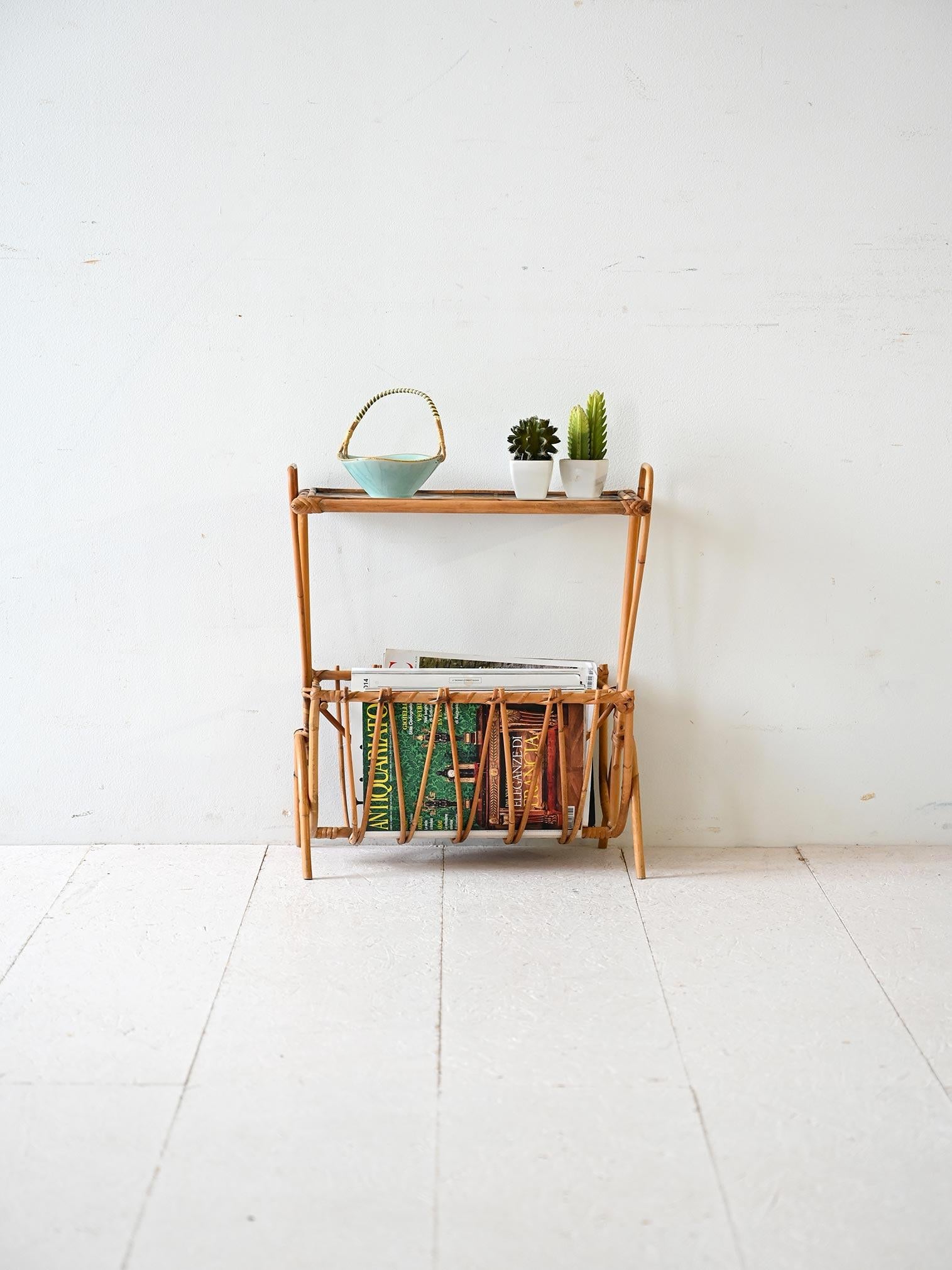Elegante porta riviste in bambù con top in vetro satinato, design nordico semplice e funzionale.

Porta riviste vintage in bambù svedese che unisce il fascino naturale del bambù alla modernità del vetro satinato. Le linee essenziali e il top in