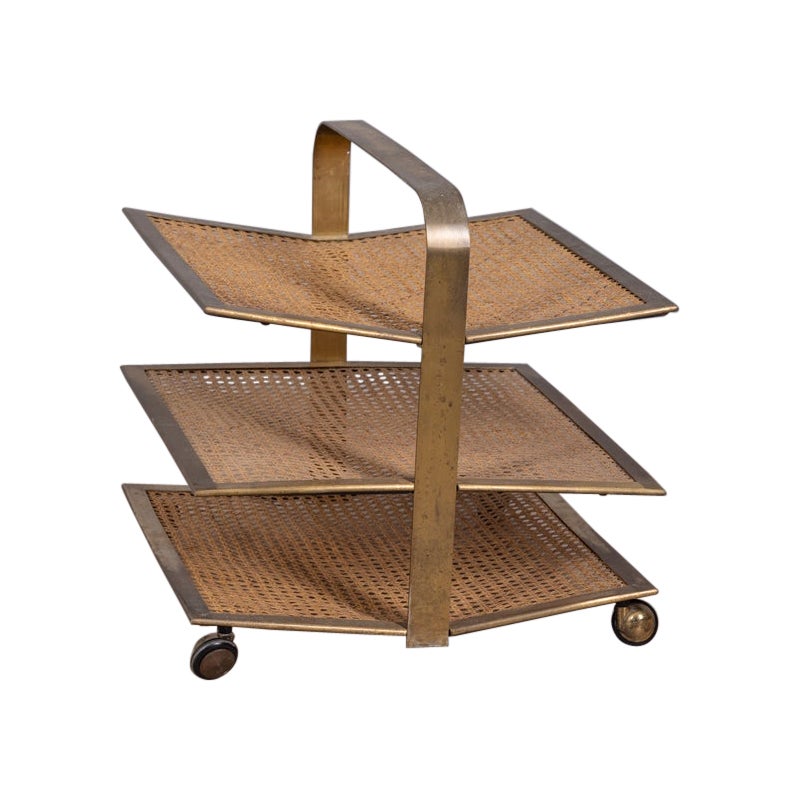 Porta riviste vintage anni
60 in ottone e paglia di Vienna design Italiano