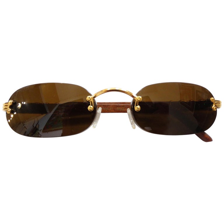 Porta Romana 1990s Skinny Chocolate Wood Stain Sunglasses  display picture 1