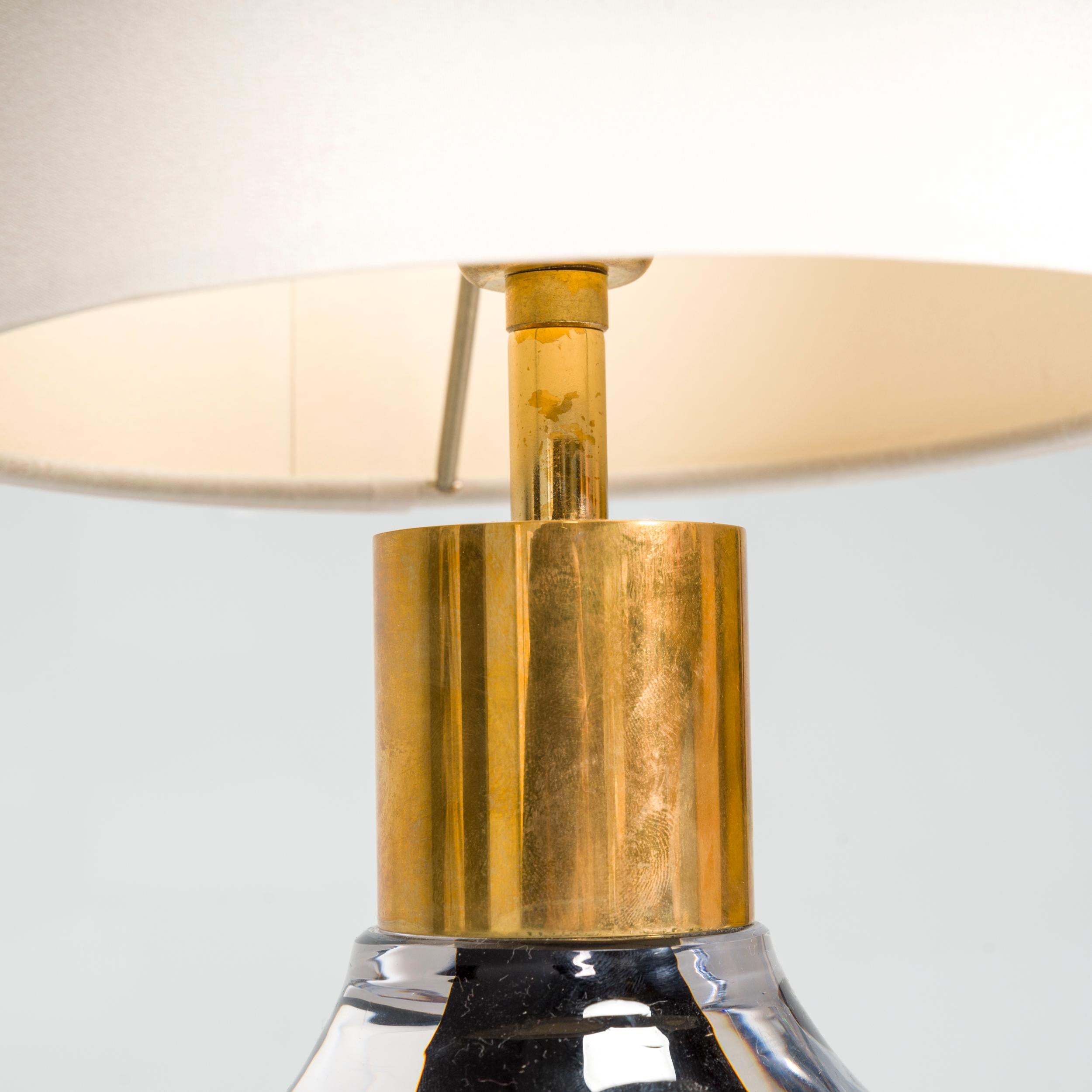 Contemporary Porta Romana Fitzgerald Blue Blown Glass With Patinated Brass Small Table Lamp For Sale
