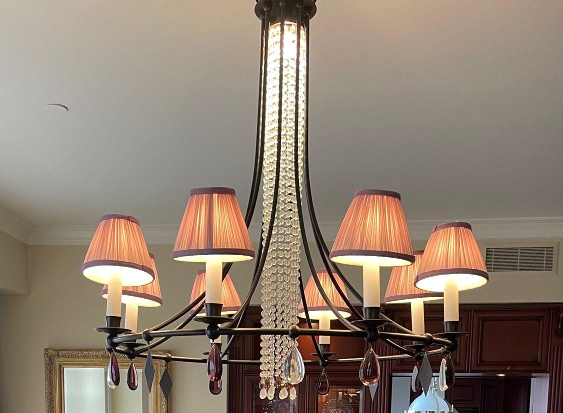 Simply Fabulous! Add Elegance and Luxury to your home with this Impressive Porta Romana Large Crystal Ceiling 8 Light Chandelier. Sits beautifully over a dining table or in a hallway. The center of this Bespoken Chandelier features a multitude of