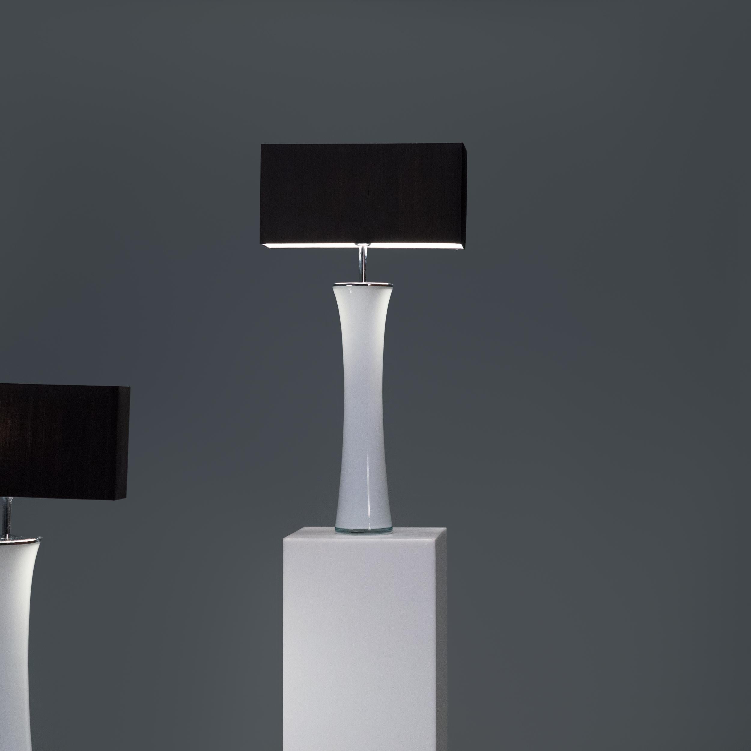 British Porta Romana White Glass Table Lamps, Set of 2 For Sale