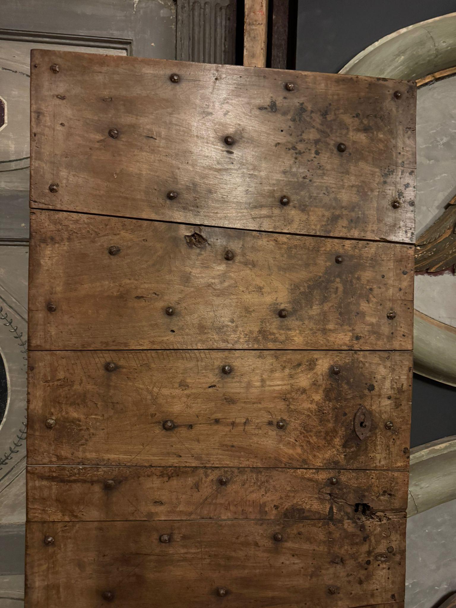 18th Century and Earlier Rustic walnut door with horizontal nailed slats, italy For Sale