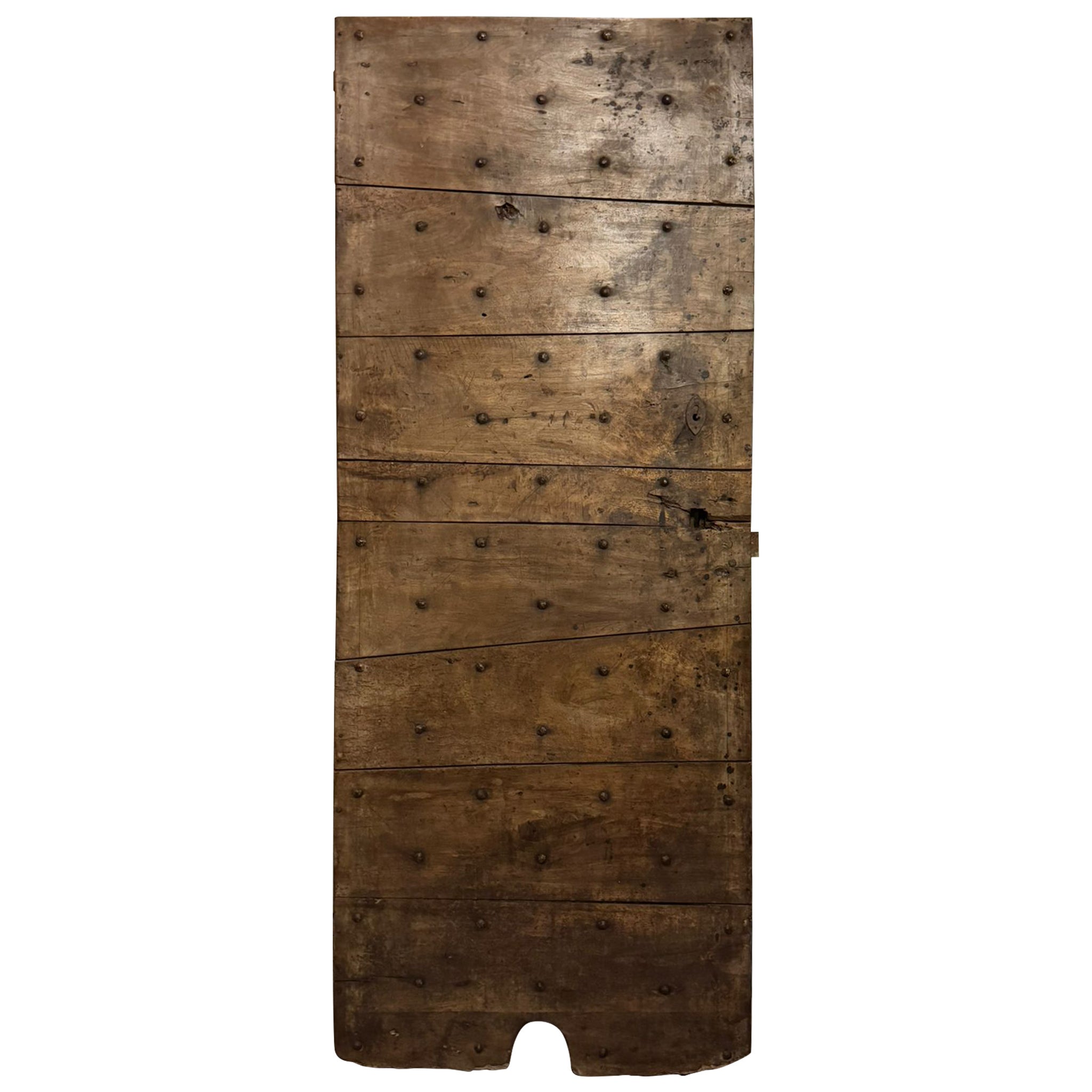 Rustic walnut door with horizontal nailed slats, italy For Sale