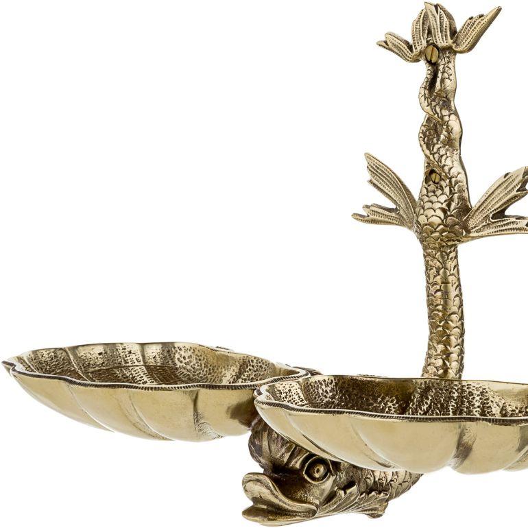 Zante brass double soap dish with dolphin  In New Condition For Sale In Firenze, FI