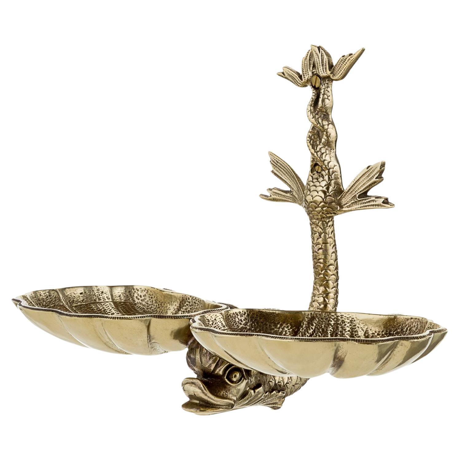 Zante brass double soap dish with dolphin  For Sale