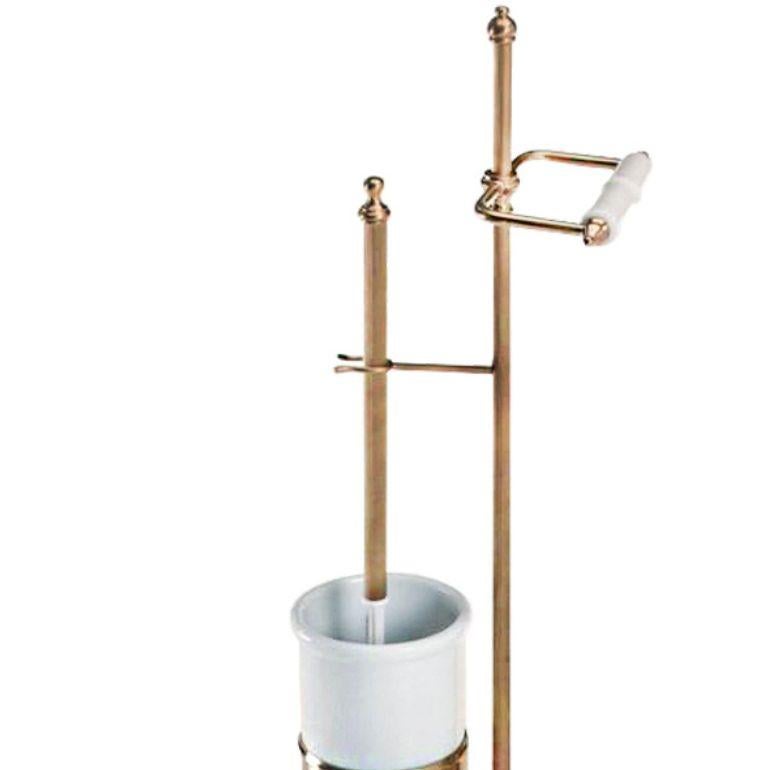 European Ceramic and brass toilet brush holder with toilet paper holder For Sale