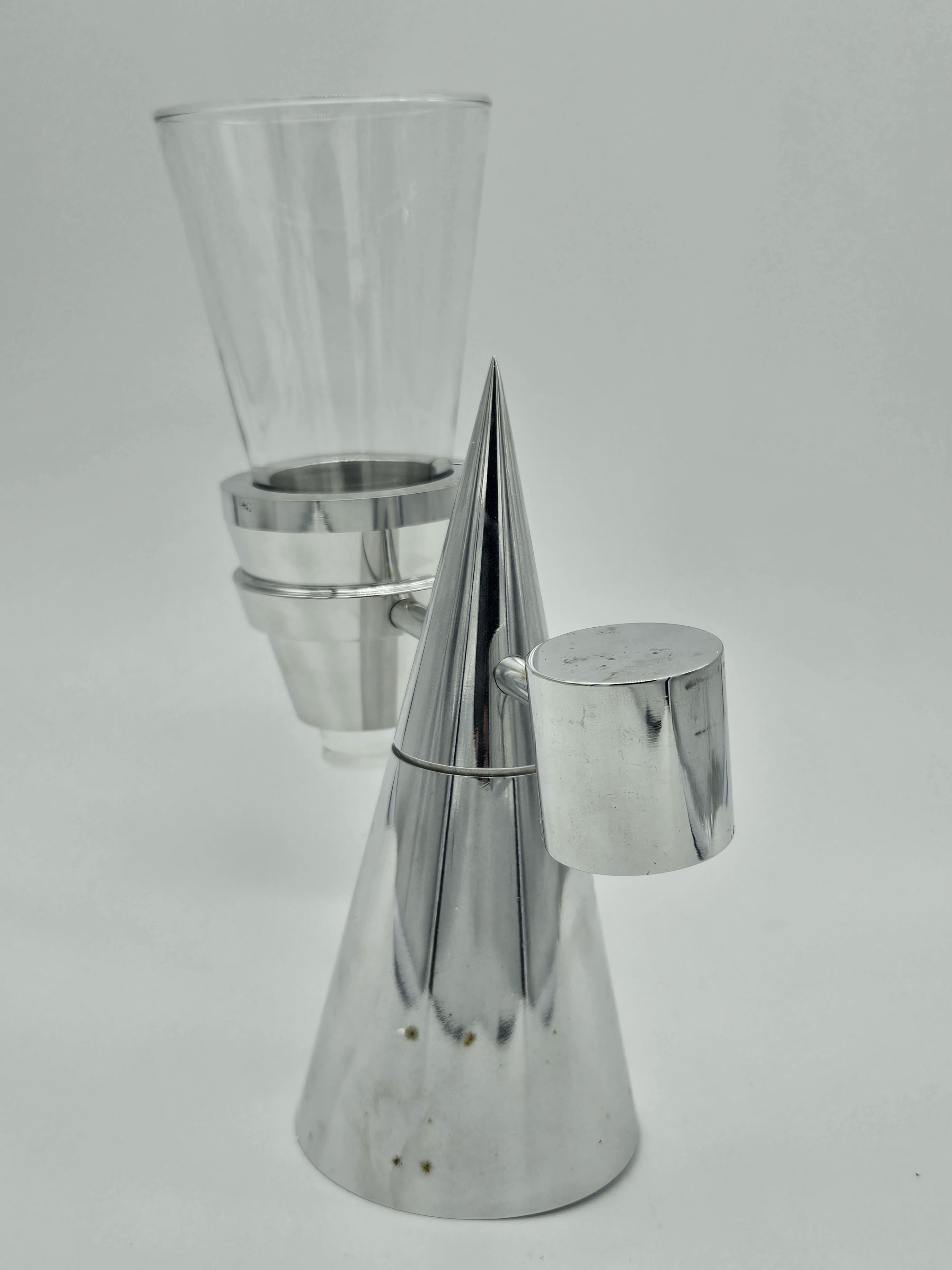 Mid-Century Modern 1980s stainless steel and glass toothbrush holder with box For Sale