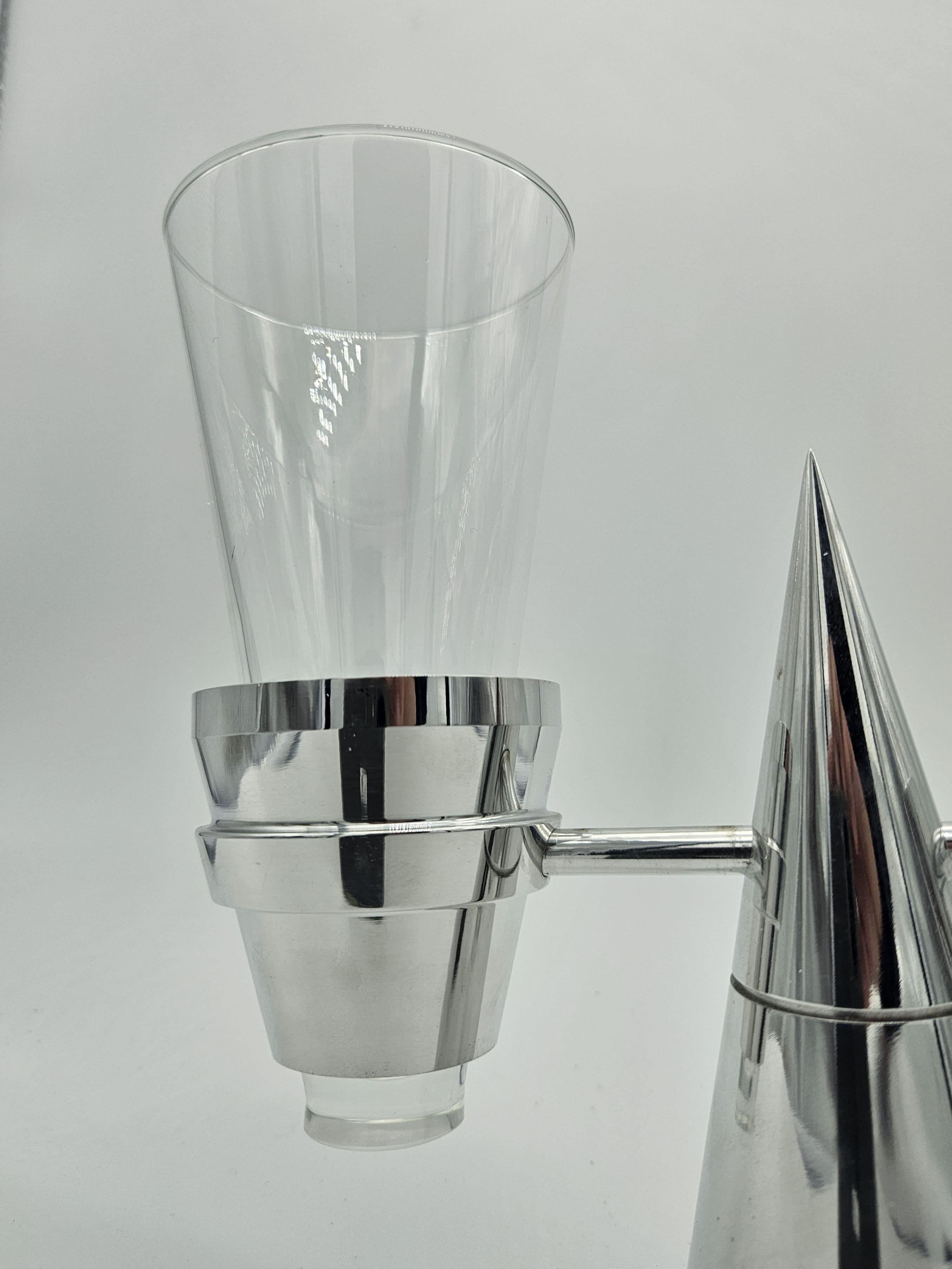 French 1980s stainless steel and glass toothbrush holder with box For Sale