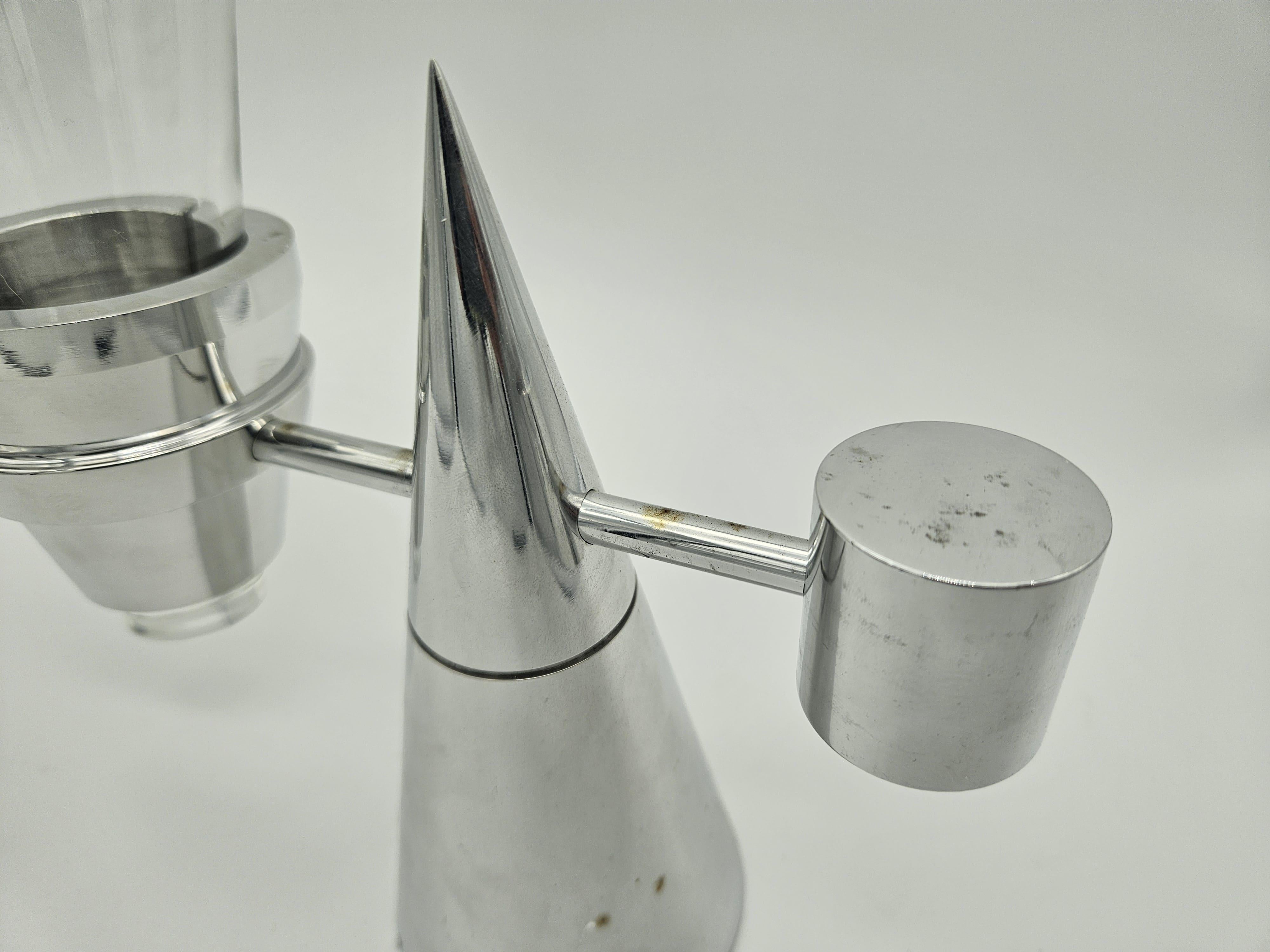 1980s stainless steel and glass toothbrush holder with box In Good Condition For Sale In Premariacco, IT