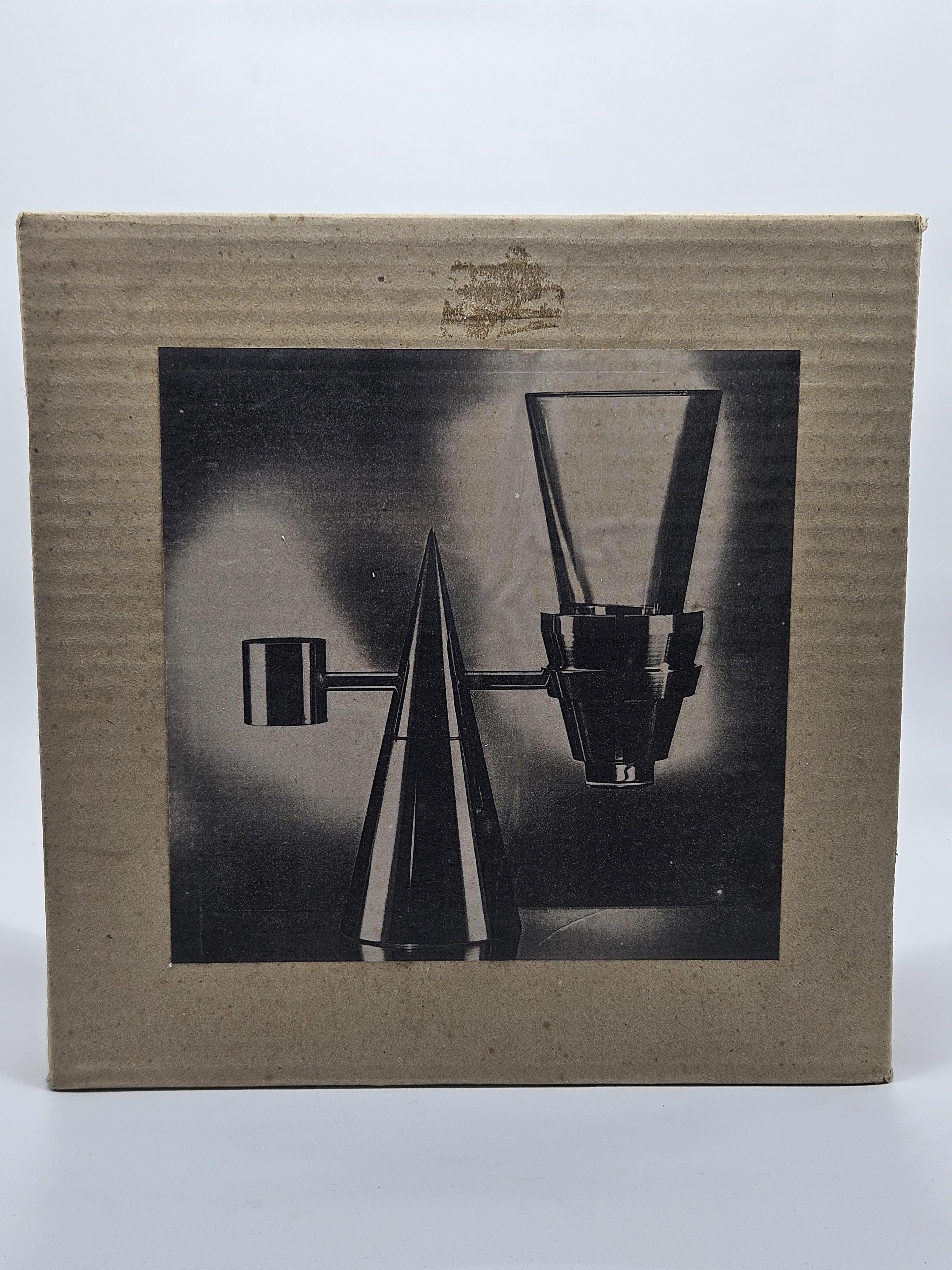 Steel 1980s stainless steel and glass toothbrush holder with box For Sale
