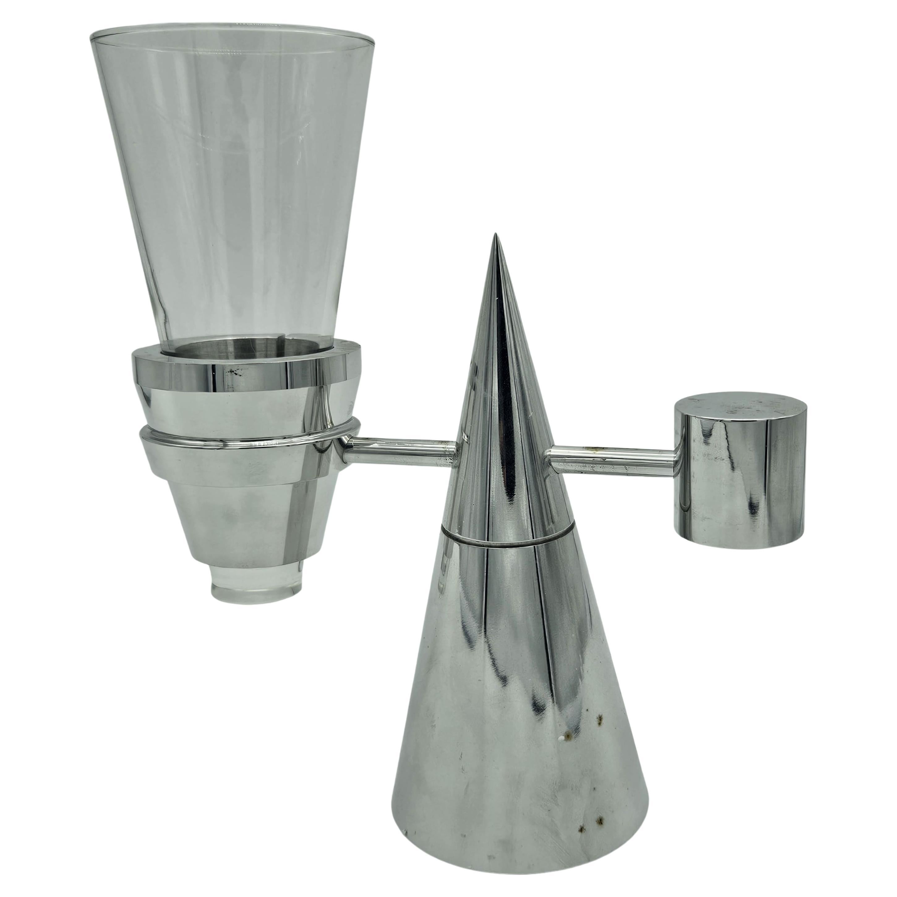 1980s stainless steel and glass toothbrush holder with box For Sale