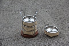 Portable Ashtray Faux Leather and Steel Italian Pop Art Design 1970s Round Black