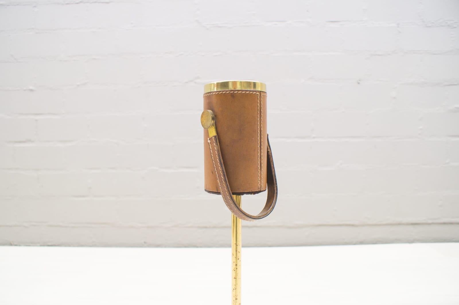 Portable Ashtray Stand in the Manner of Jacques Adnet, Brass and Leather, 1950s 4