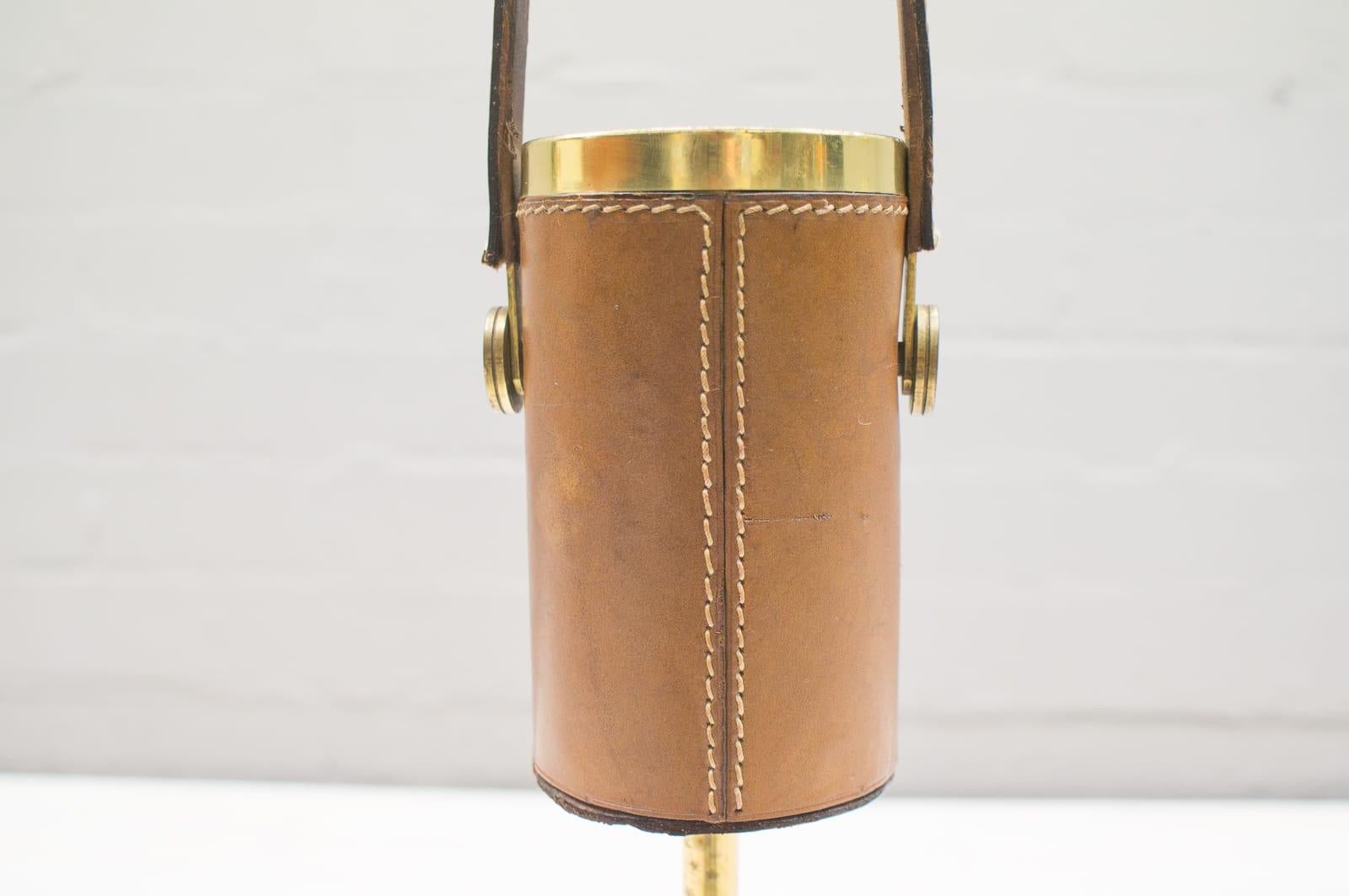 Portable Ashtray Stand in the Manner of Jacques Adnet, Brass and Leather, 1950s 1