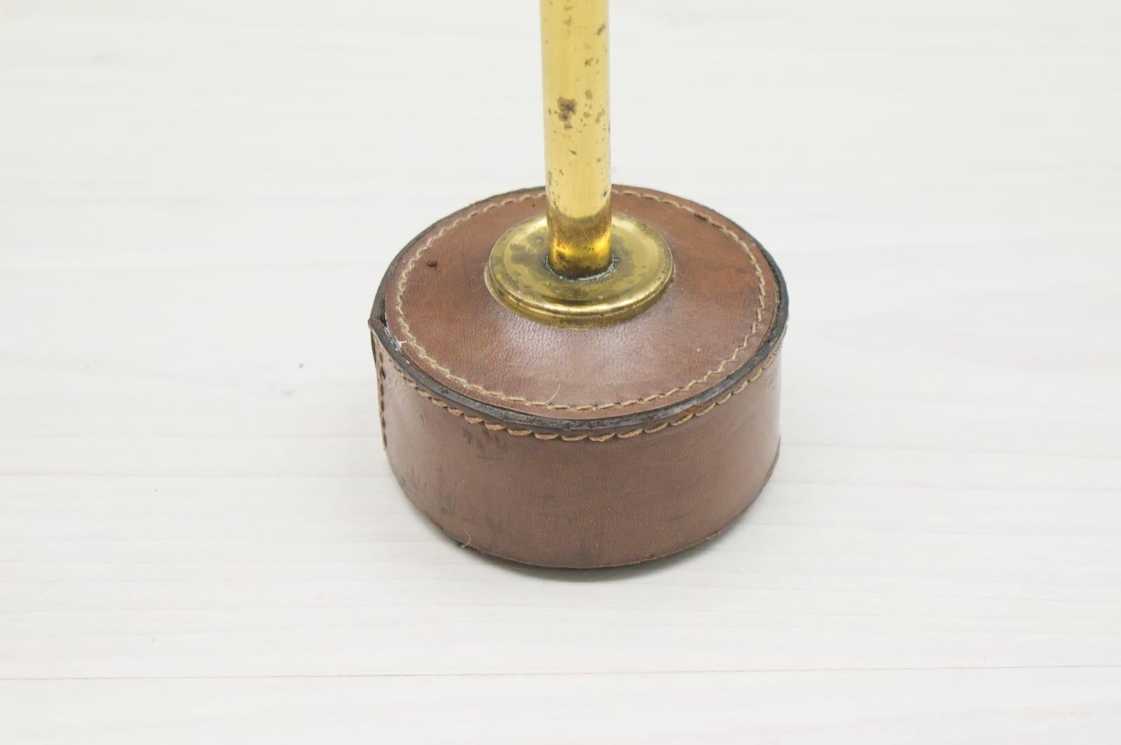 Portable Ashtray Stand in the Manner of Jacques Adnet, Brass and Leather, 1950s 3