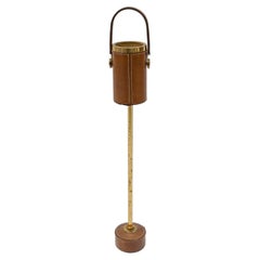 Vintage Portable Ashtray Stand in the Manner of Jacques Adnet, Brass and Leather, 1950s
