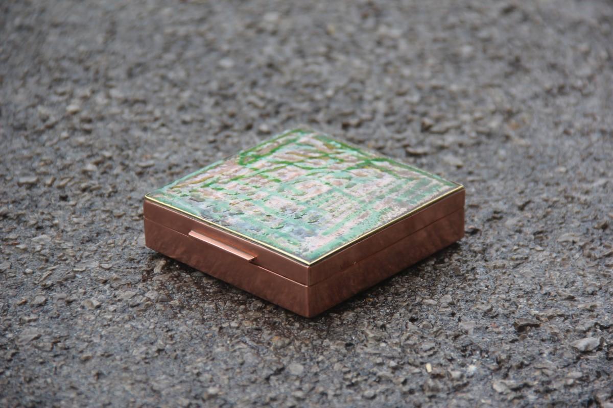 Portable Box Italian Tobacco Pouch in Enamel and Square Copper, 1950 Midcentury For Sale 3