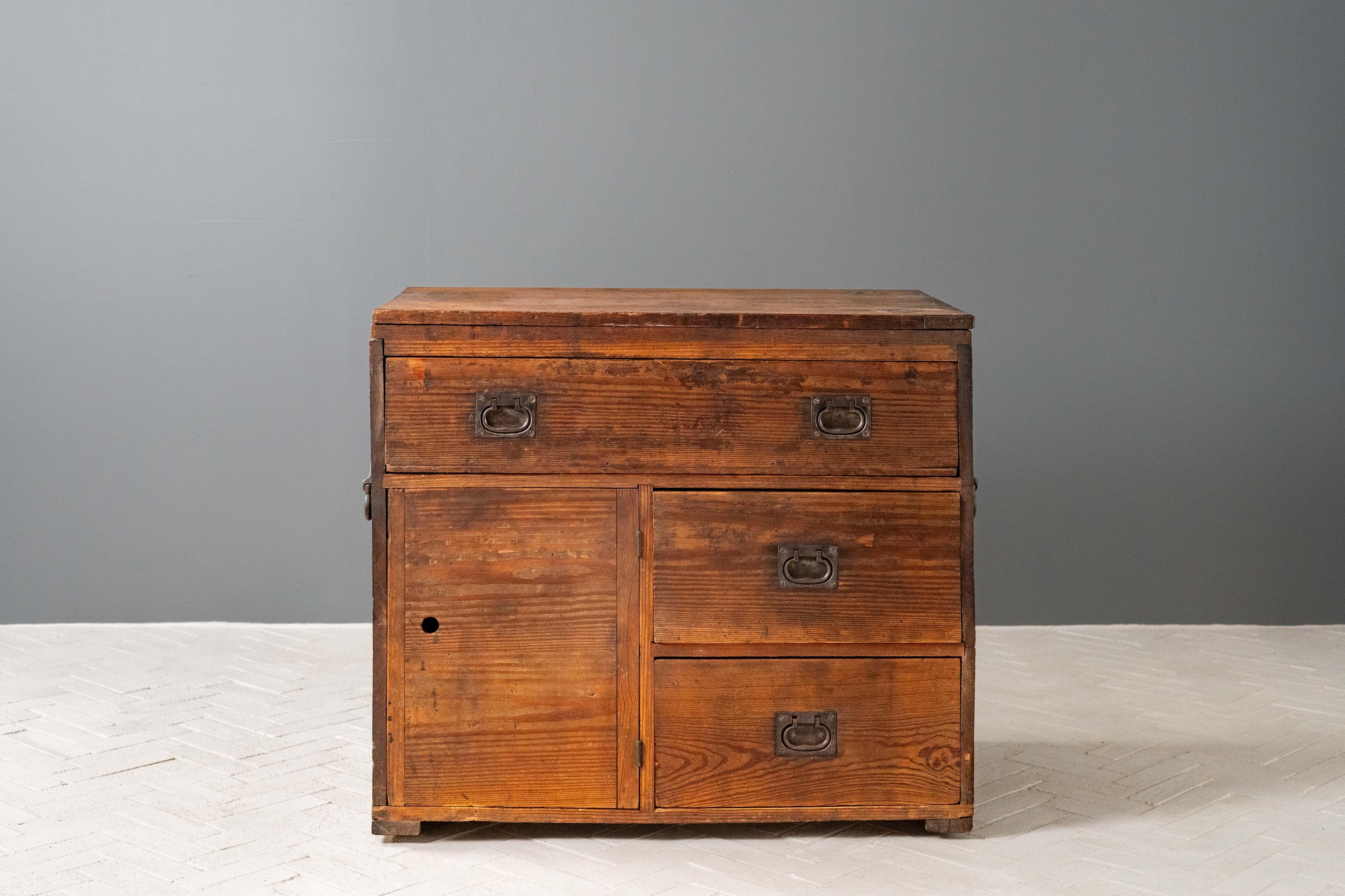 Industrial Portable Campaign Desk & Chest For Sale