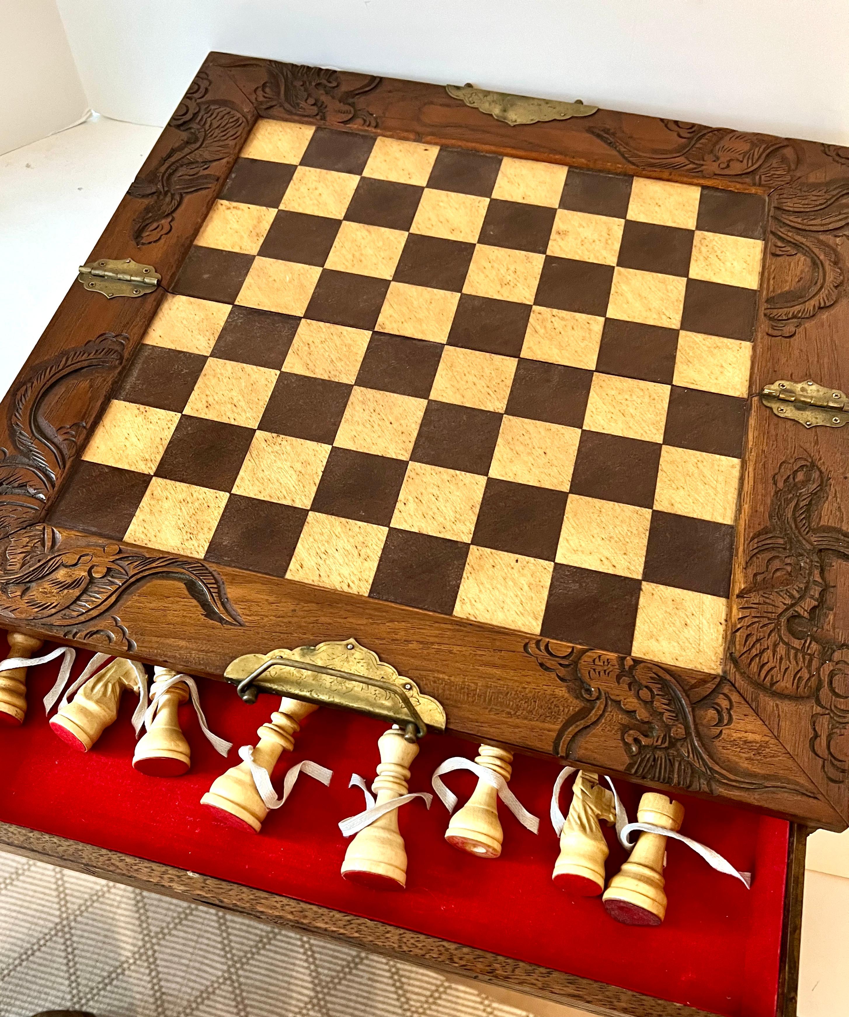 Brass Portable Chess and Checker Board with Pullout Storage Drawers For Sale