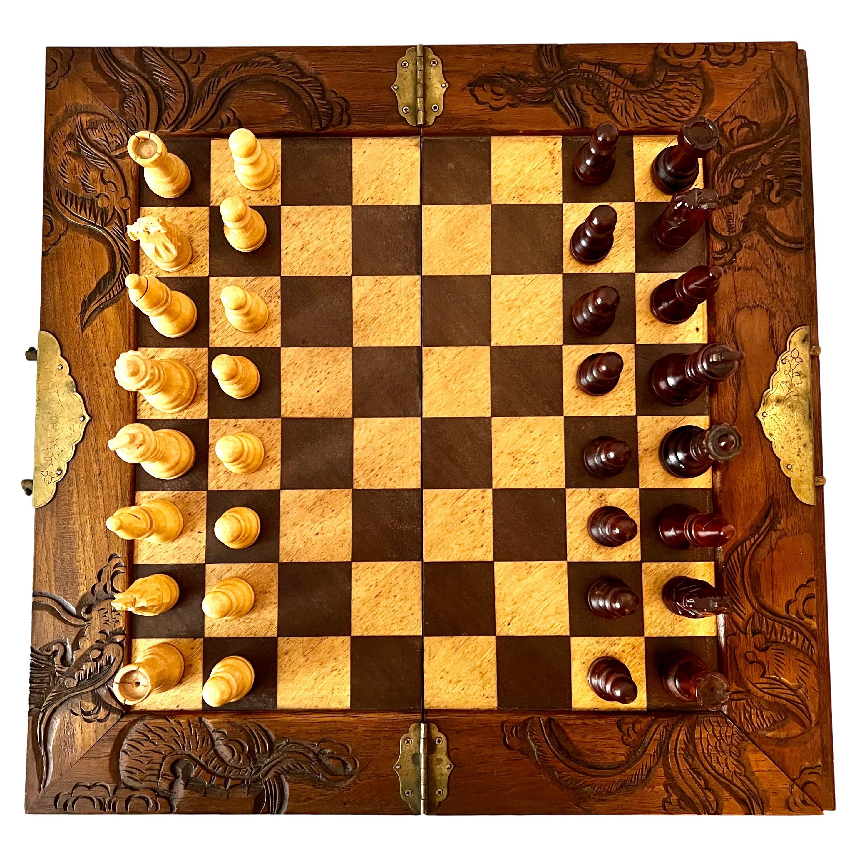 Portable Chess and Checker Board with Pullout Storage Drawers