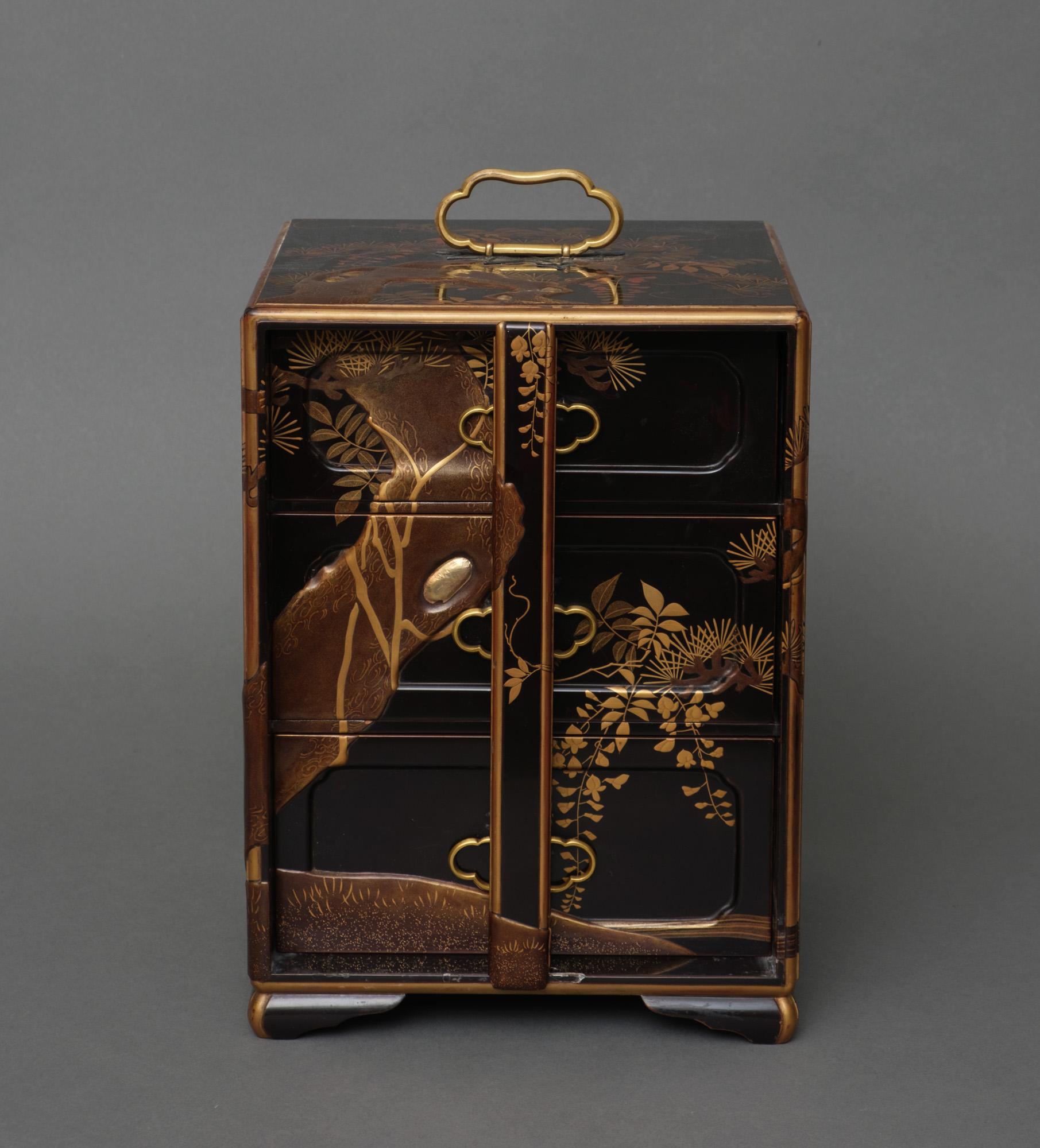 Hand-Carved Portable jû'bako 重箱 (tiered food container) For Sale