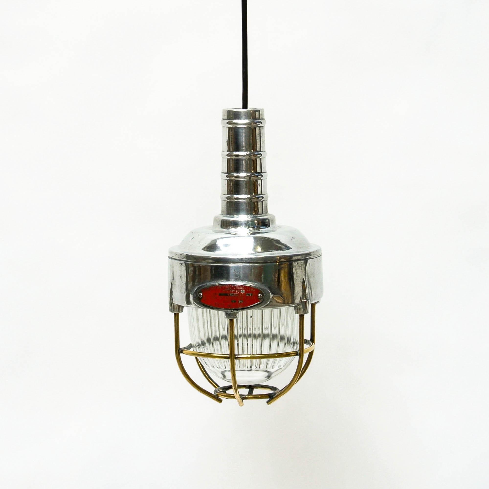 Polished Portable Lamp, Glass with Large Ridges, Fence in Brass, circa 80, Japan